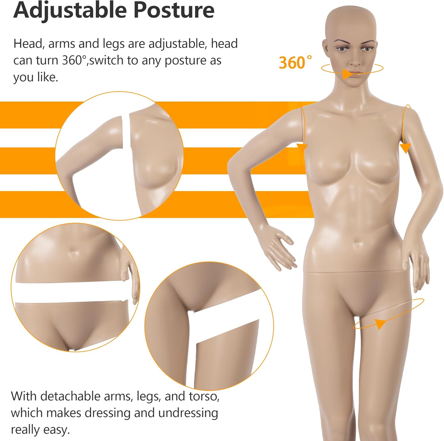 Full Body Mannequin 69 Inch Clothing Mannequin Female Clothes Form Stand Rotatable Detachable Head Arm with Metal Base Used for Display Clothing