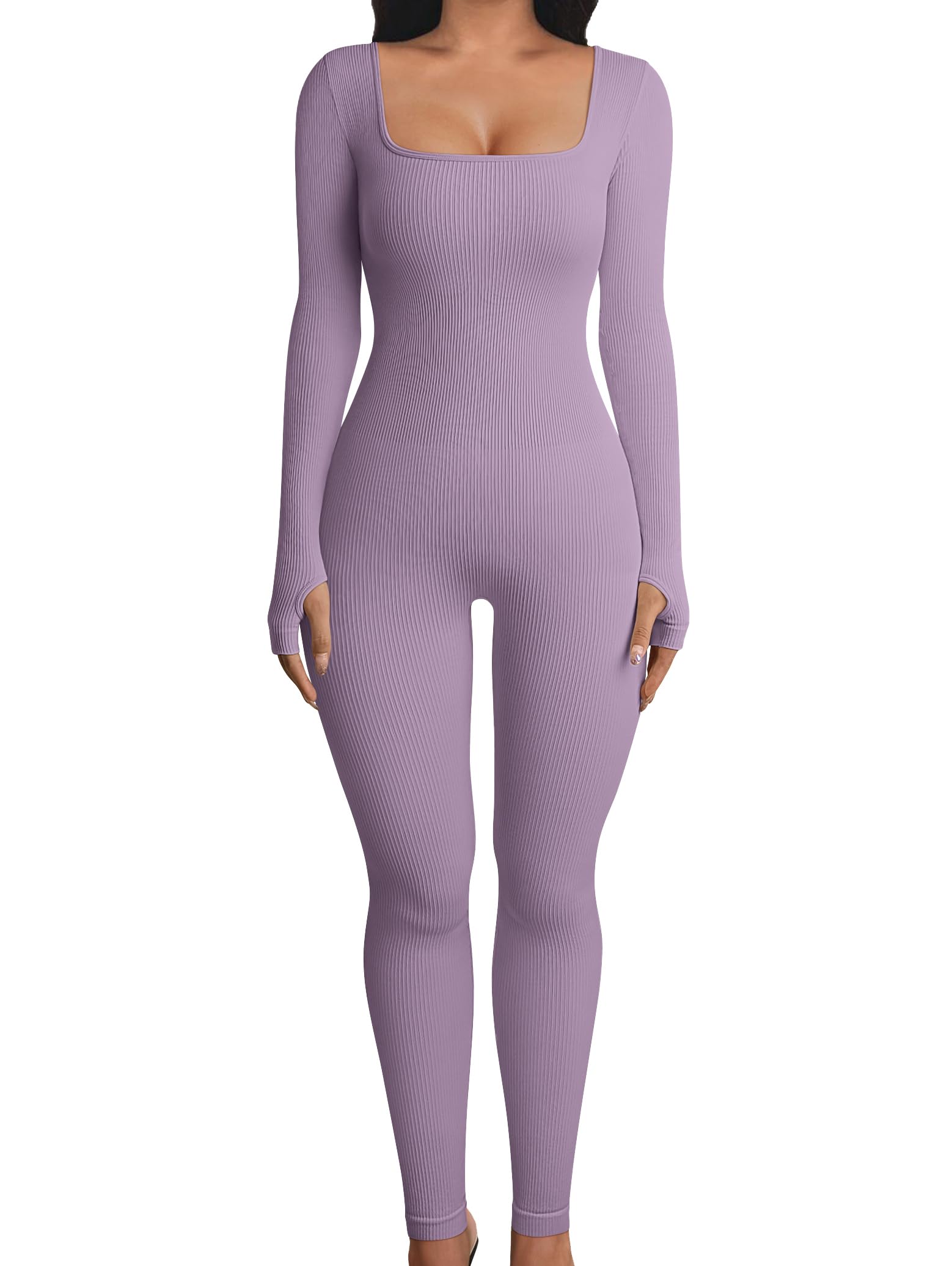 OQQ Women Long Sleeve Yoga Jumpsuits Workout Ribbed Bodysuits Pants Sexy One Piece