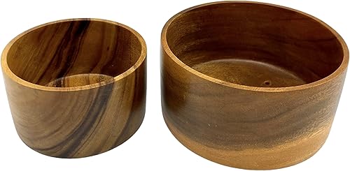 Miniatura 9 de Juego de 2 cuencos redondos de madera maciza de acacia para alimentos, almacenamiento de condimentos, ensalada, aperitivos, nueces, pan, palomitas