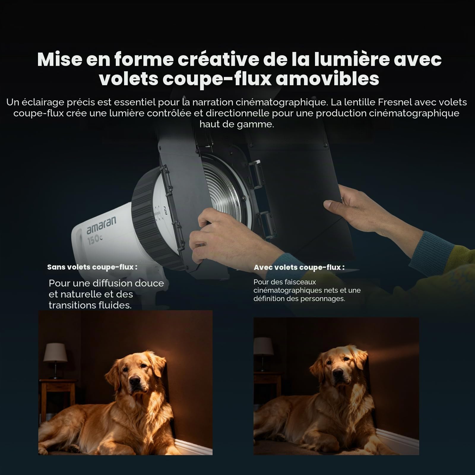 10X Lentille Fresnel à Monture Bowens avec Volets Amovibles, Angle de Faisceau Réglable 10–45°, Modificateur de Projecteur pour Lampes COB ≤600W, Contrôle Cinématographique pour Film & Studio