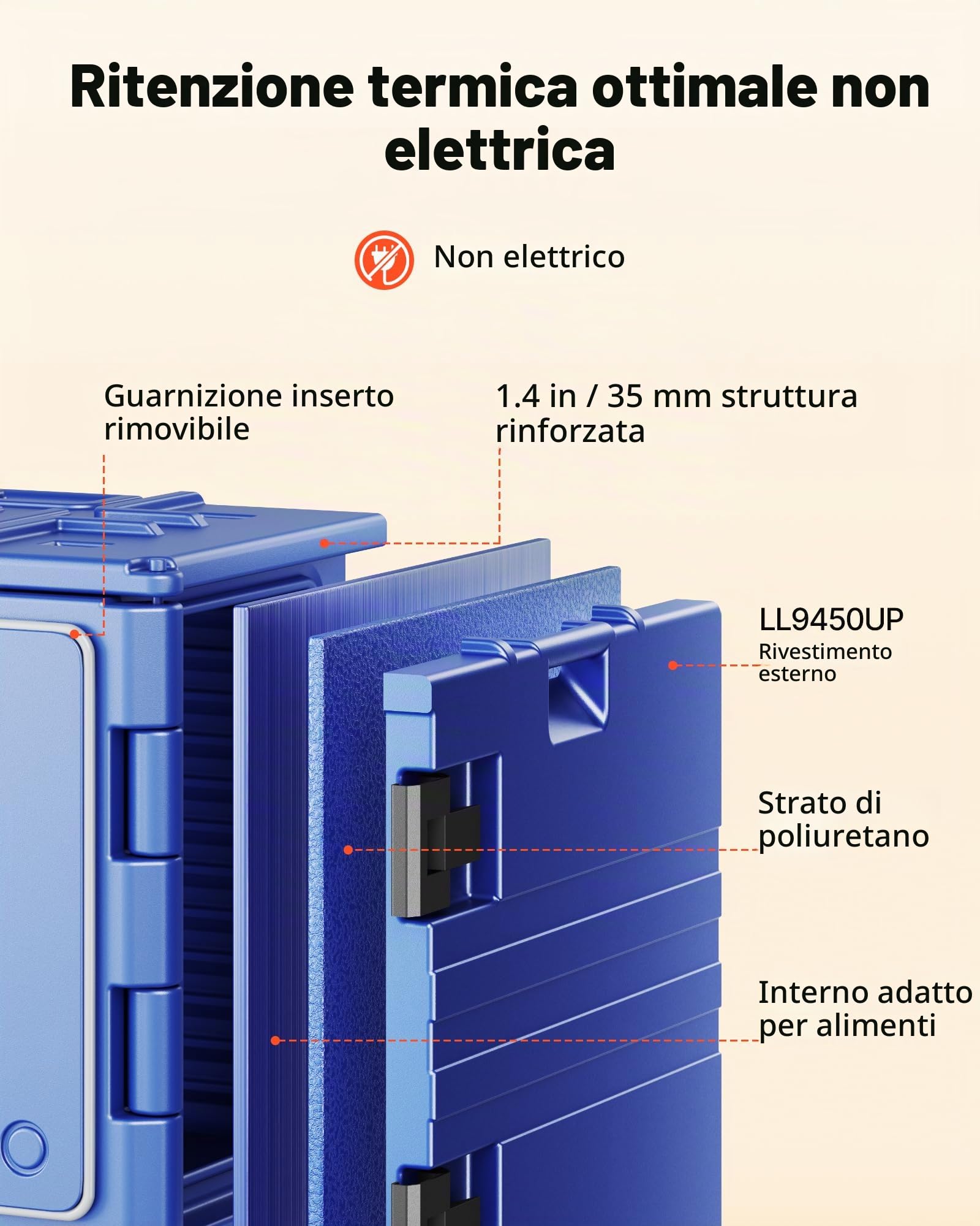 VEVOR Contenitore Riscaldato per Alimenti Ristorazione 90L, Contenitore per Alimenti con Doppie Fibbie Maniglie, Contenitore Isolato per Trasporto Alimenti per Ristorante Catering Eventi Feste, Blu
