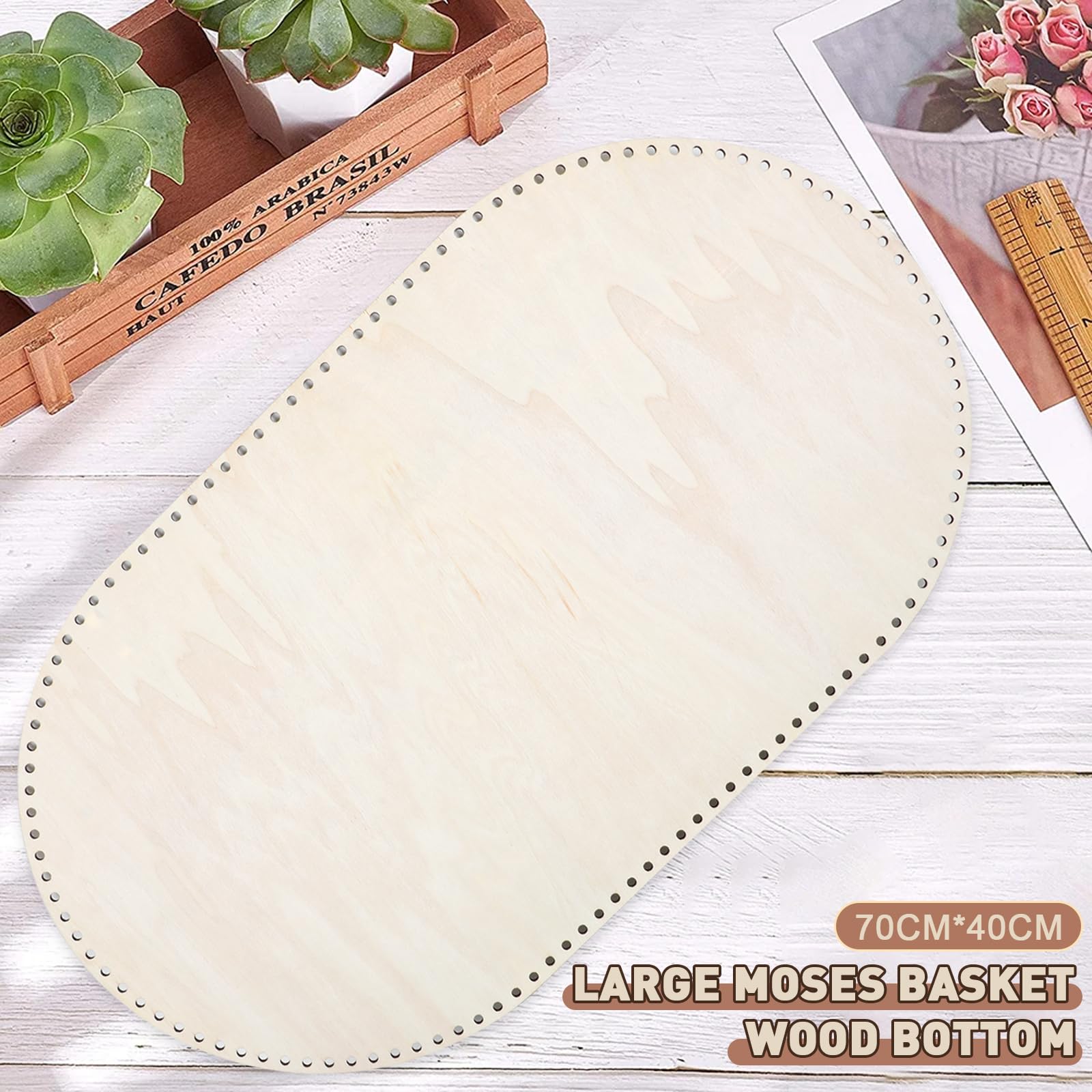 Korbboden zum Häkeln, Holzboden 70x40cm 2 Stück Ovaler 8mm Löcher Naturholzkorbboden