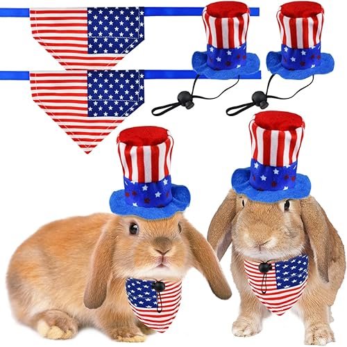 CooShou Disfraz del Día de la Independencia de las Mascotas del 4 de julio, sombrero de conejillo de indias y bandana con diseño de estrellas y
