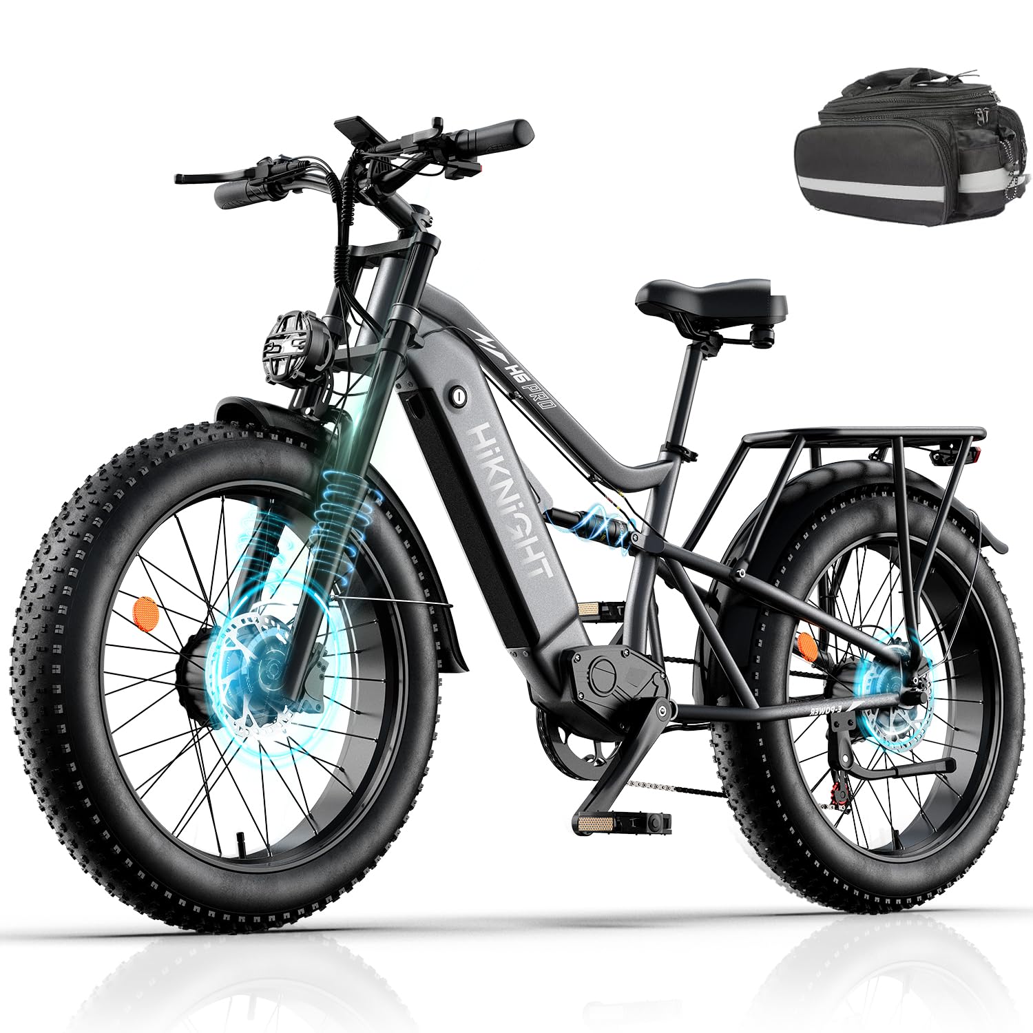 HiKNiGHT Electric Bike for Adult, 52V 20Ah Peak 3000W Dual Motor 26" Fat Tire Ebike, Max 38Mph & 30-90 Miles Full Suspension, Mountain E Bicycle for