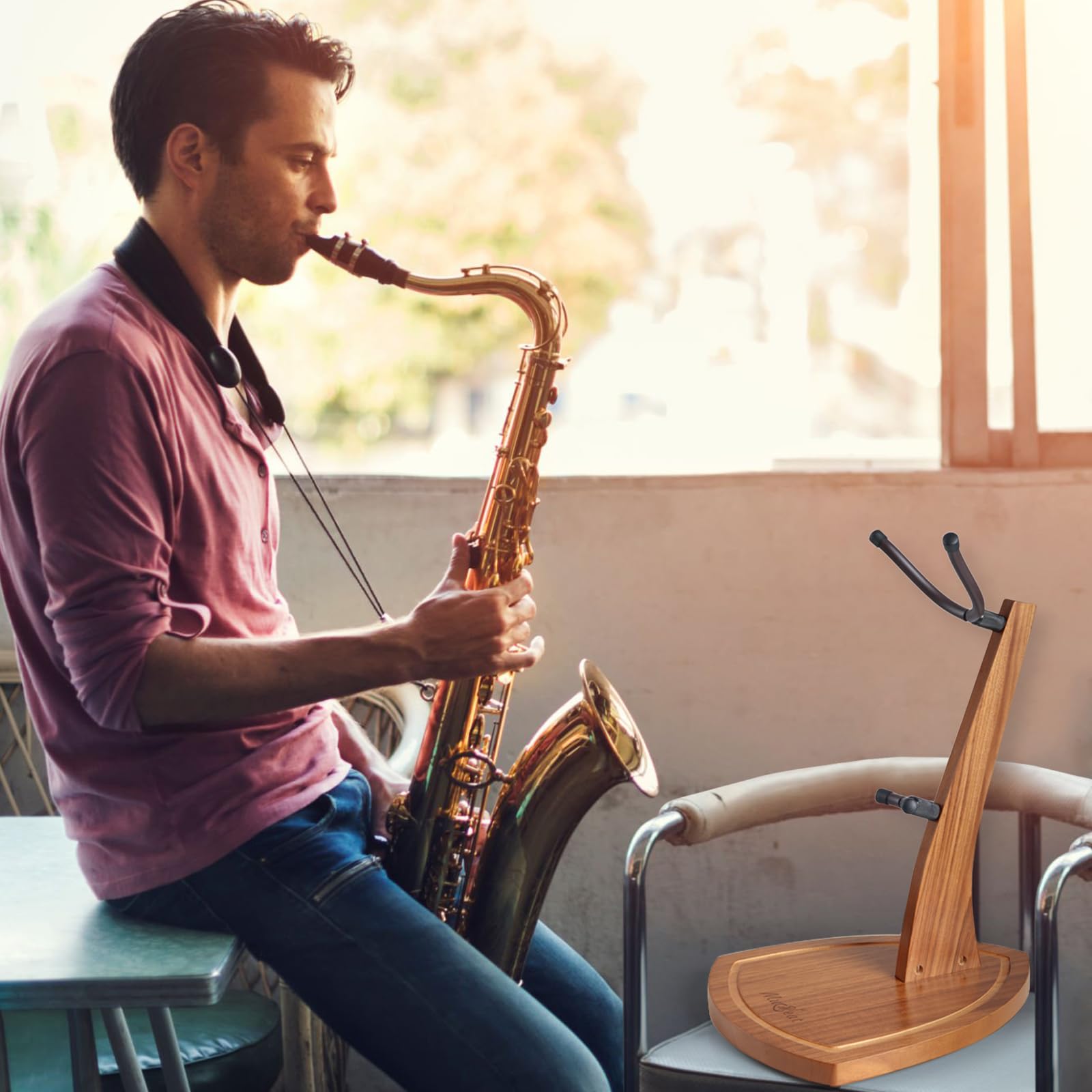 Support de saxophone en bois pour saxophone alto, support de saxophone grain zébré