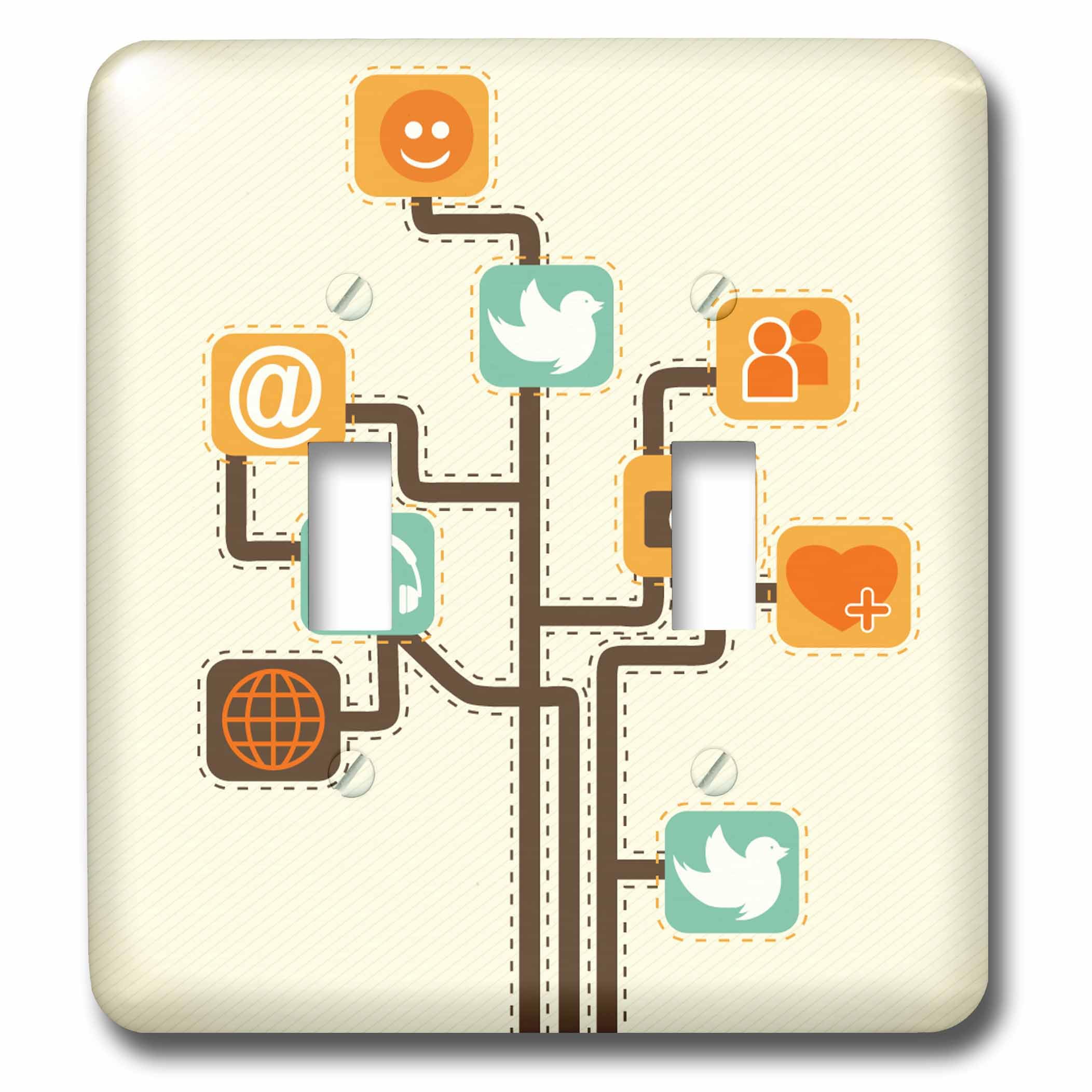 Double interrupteur à bascule arbre geek média social coloré décor