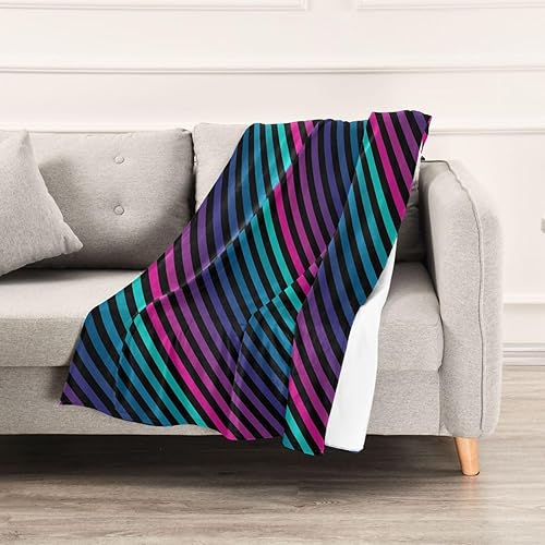 Miniatura 5 de Diagonal Stripes Pattern Bright Ultra-Soft Bed Blanket, Microfiber All Season Use Plush Travel Blankets Adults Kids Home Decor Camping Office Throws