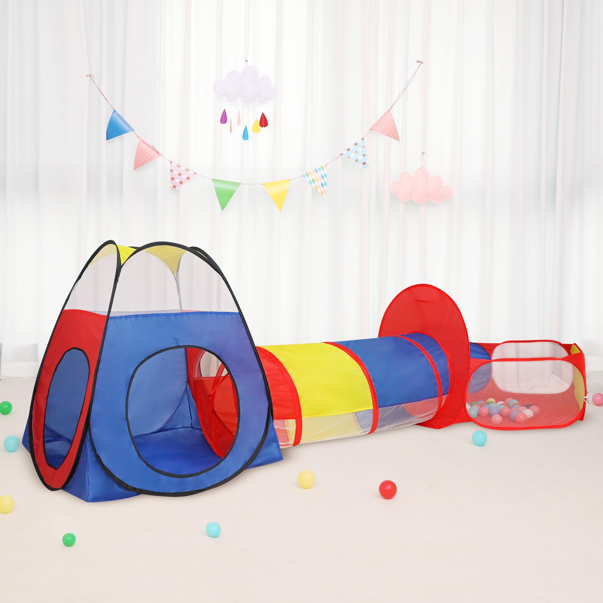 Tienda de campaña desplegable de 3 piezas, túnel de gateo, pozo de pelotas | Incluye estuche de transporte, casa de juegos interior para bebés, niños pequeños y niñas, 47 pulgadas de