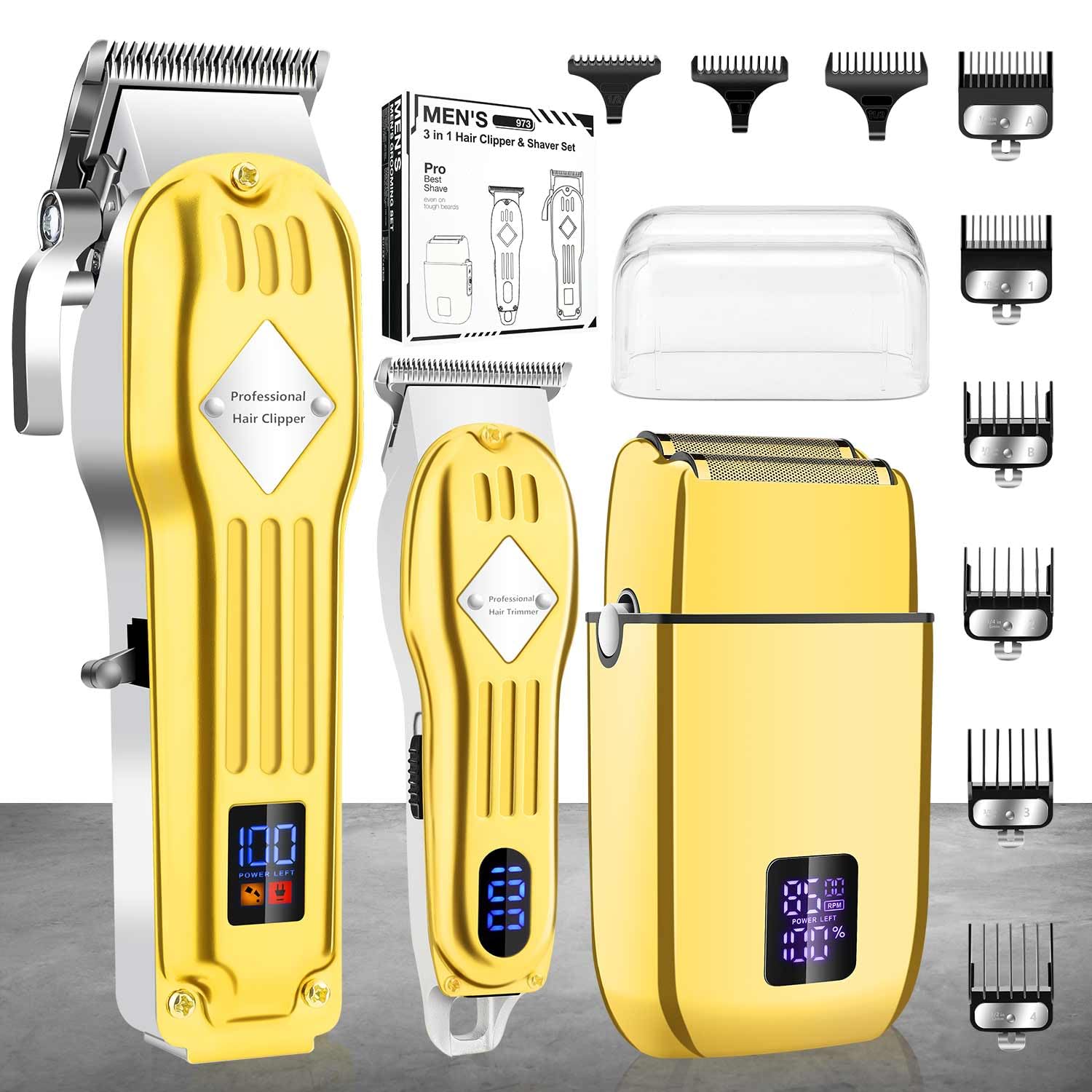 Karrte Professional Hair Clippers/Hair Trimmer/Beard Shaver Kit for Men - Cordless Barber Clipper Hair Cutting Kit, Beard T Outliner Trimmers Haircut Grooming Kit,Gifts for Men (Gold)