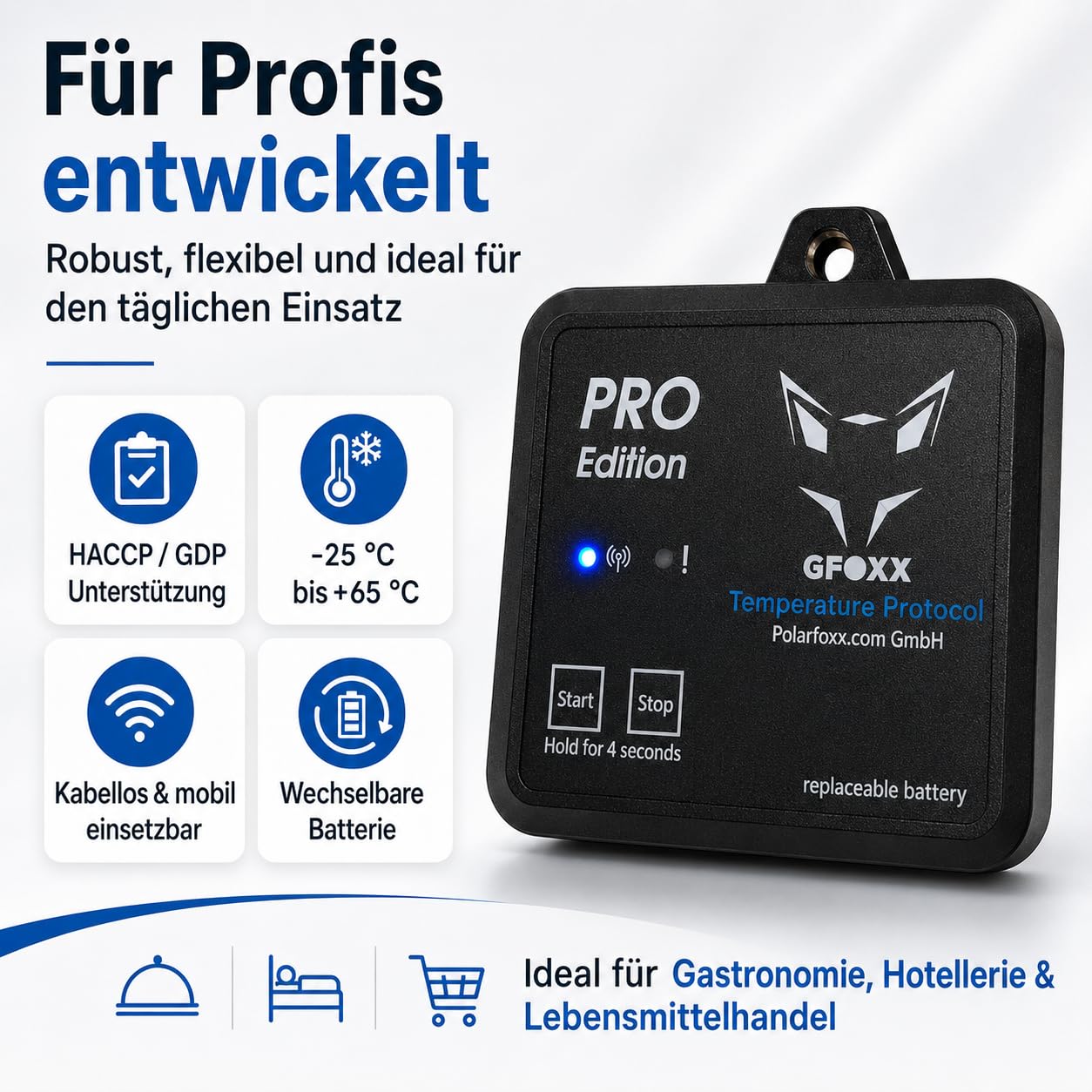 Bluetooth-Thermometer Pro Edition HACCP IP67 App-gesteuert für Kühl- & Tiefkühlbereiche
