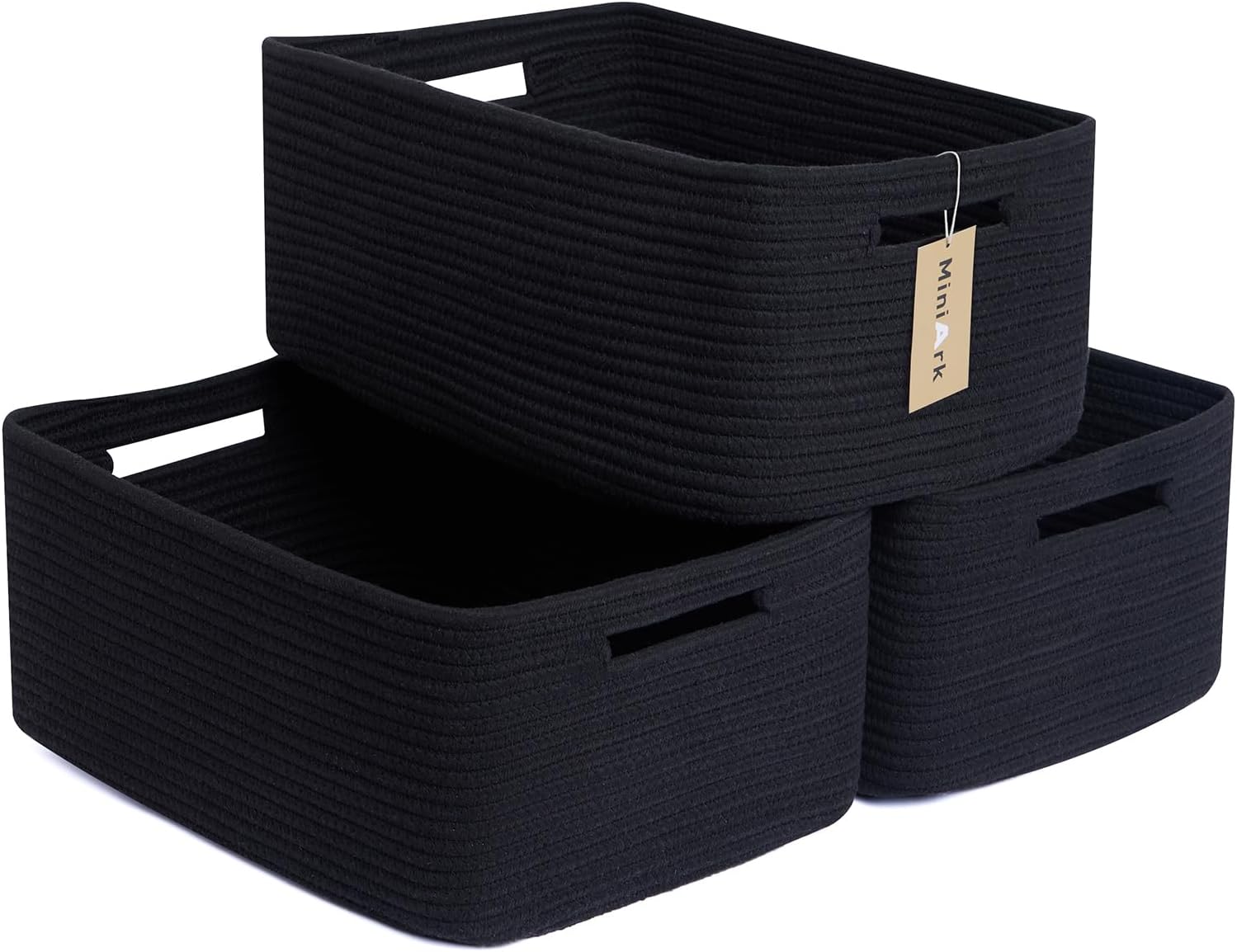 Large Storage Baskets for Shelves, Closet Organizers Bins for Clothes Blanket Towels, Baby Nursery, Toy Baskets Box, Woven Rope Baskets, 17 x 13 x 7.5”, 3 Packs Black 3pcs-L17×W13×H7.5" Black