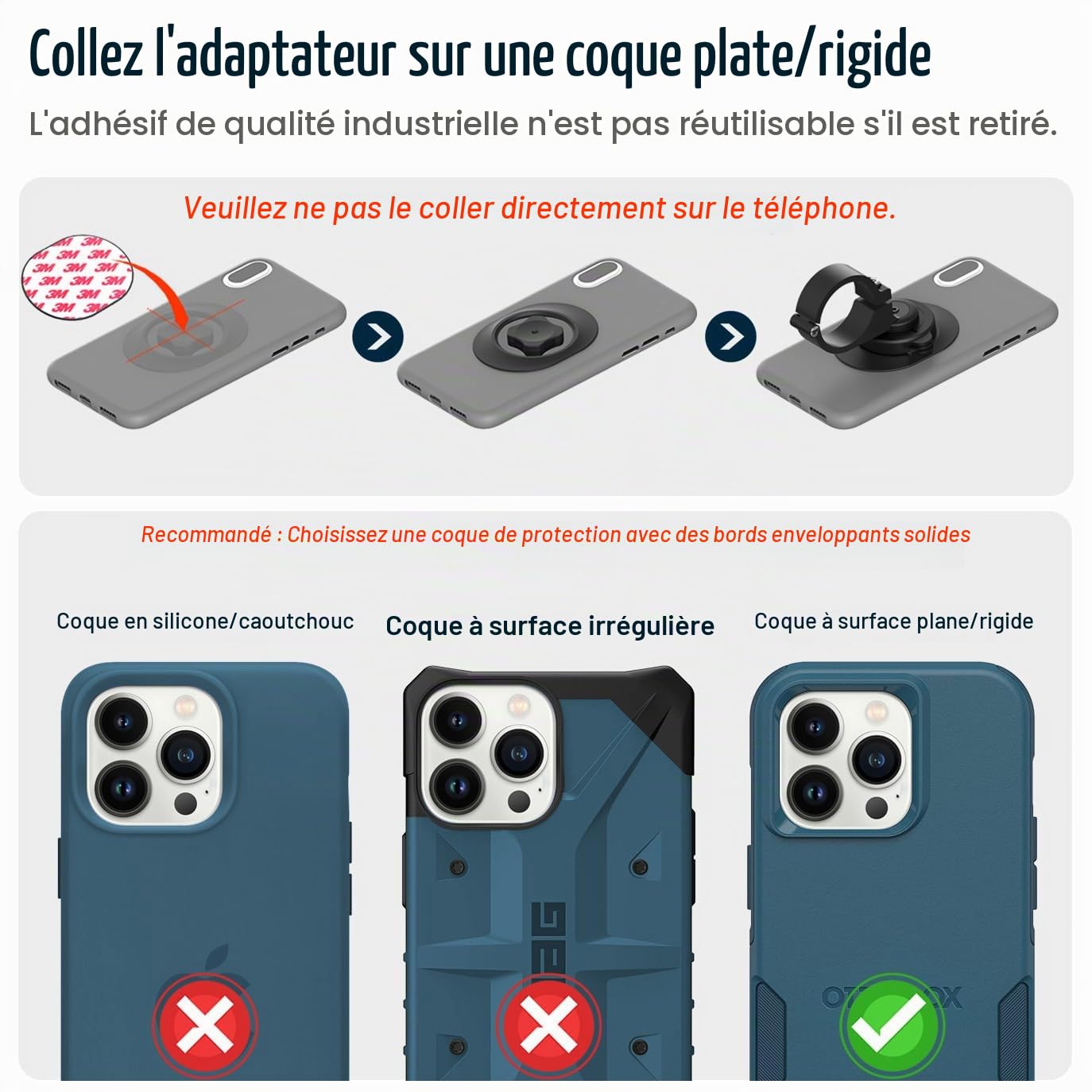 sincetop Support Telephone Velo,Porte Telephone Moto avec Adaptateur Universel,Support de Guidon de vélo Tout-Terrain pour VTT, Scooter, vélo trotinetteélectrique et de Route【Sér. C-2e gén.】