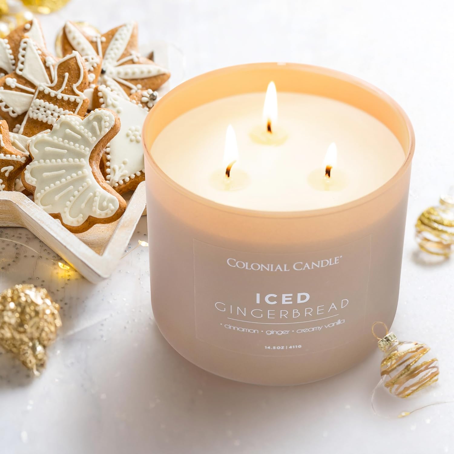 Colonial Candle Iced Gingerbread Scented Jar Candle, Pop of Color Collection, 3 Wick, 14.5 oz - Up to 60 Hours Burn - Image 5