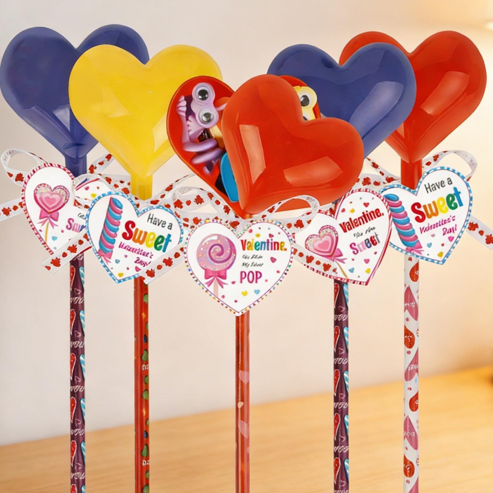 Valentinstag Schreibwaren Herz mit Stickern, Karten und Bleistiften | Schreibset Für Kinder Zum Valentinstag Für Mädchen Schüler Geschenkideen Für Party Gastgeschenke
