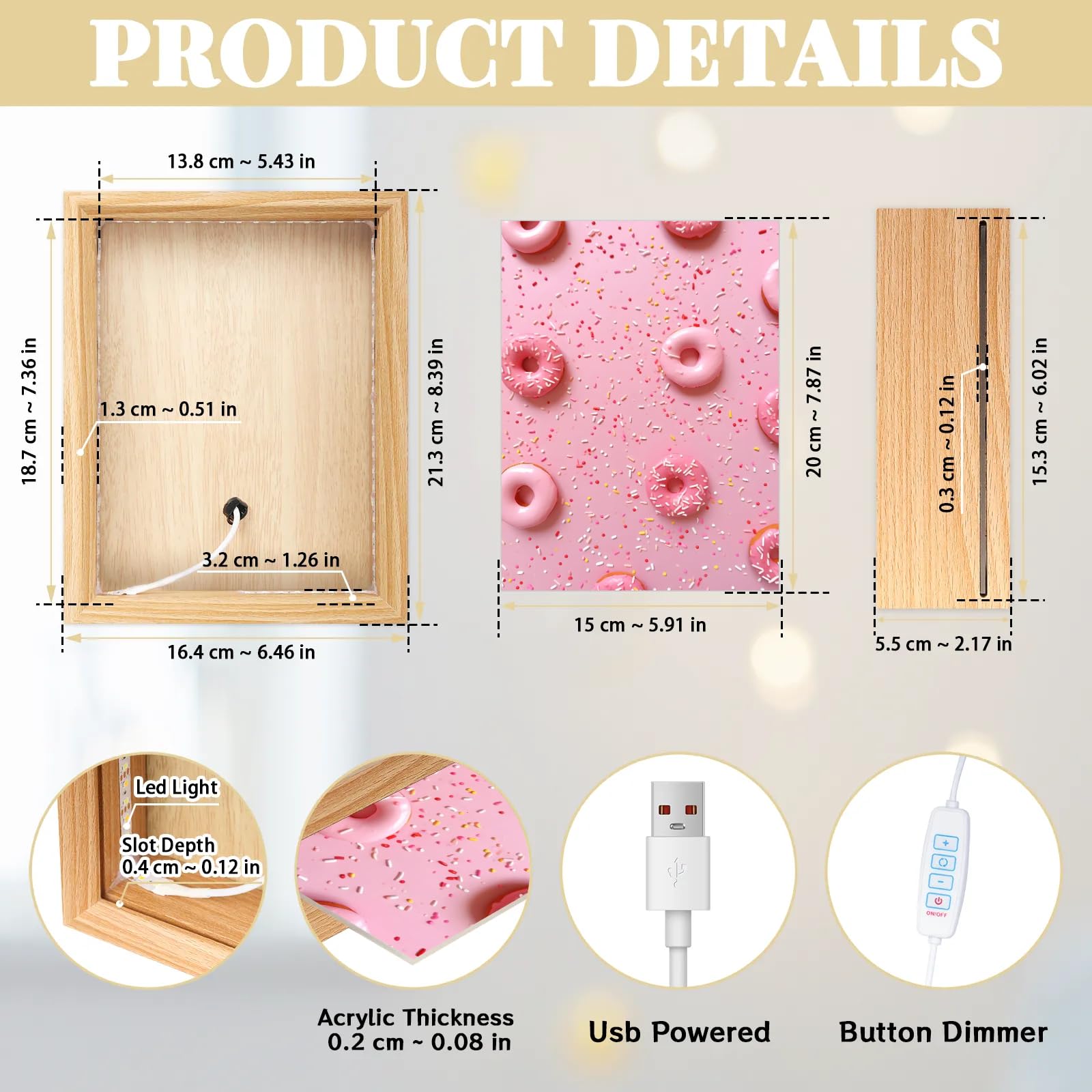 Light Up Painting, Scrummy Donut Wall Art Picture Light Pink Donut Light Up Desktop Art Decor, 10 Brightness, USB Powered, 3 Lighting Modes, Anxiety Relief Gift for Bedroom Home - Without Frame