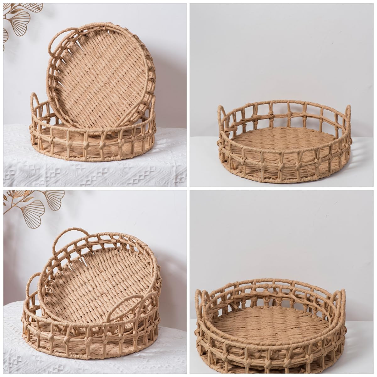 Toyvian Cesta de Almacenamiento Tejida Mano Grande para Cocina y Salón Cesta Redonda Decorativa para Pan Frutas y Verduras Resistente y Segura Diseño Rústico Natural