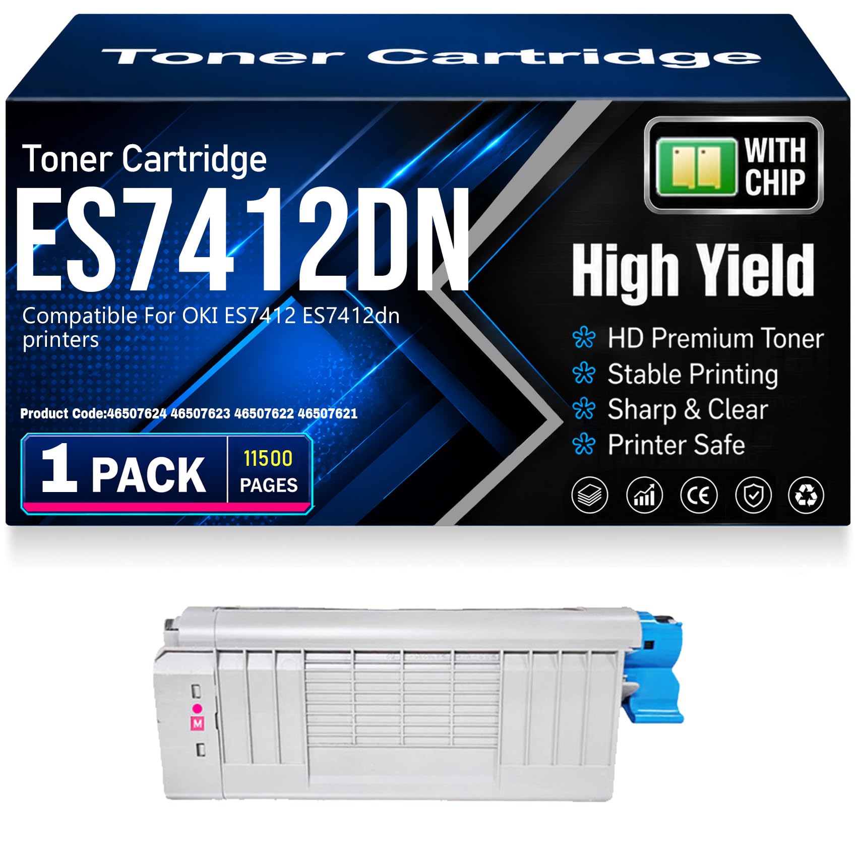 ES7412 ES7412dn Cartucce toner nero ciano giallo magenta per OKI ES7412 Tonico 46507624 46507623 46507622 46507621 Stampanti con chip Lavoro ad alto rendimento