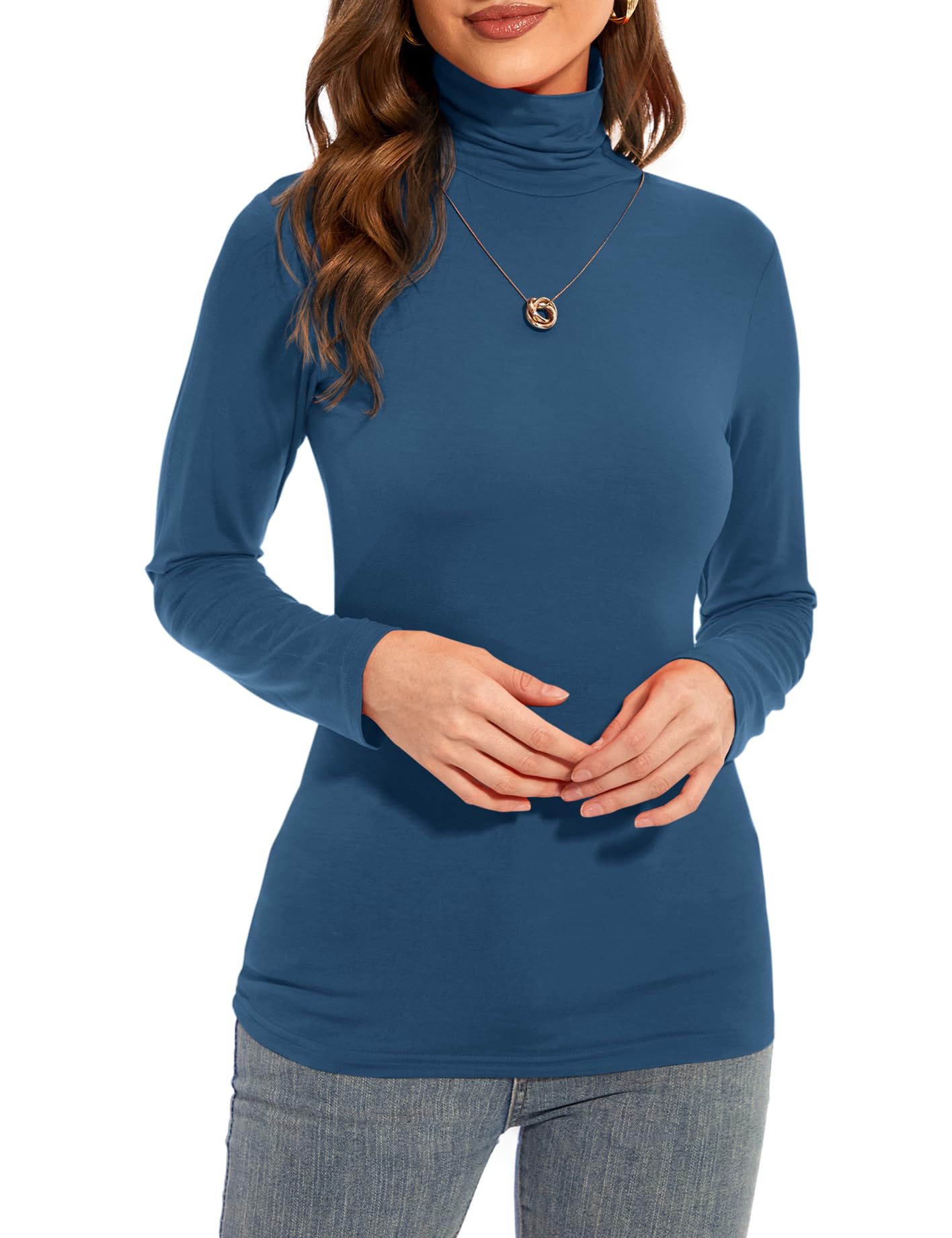 Womens Long Sleeve Turtleneck T-Shirts Casual Lightweight Slim Fit Cozy Base Layer Top