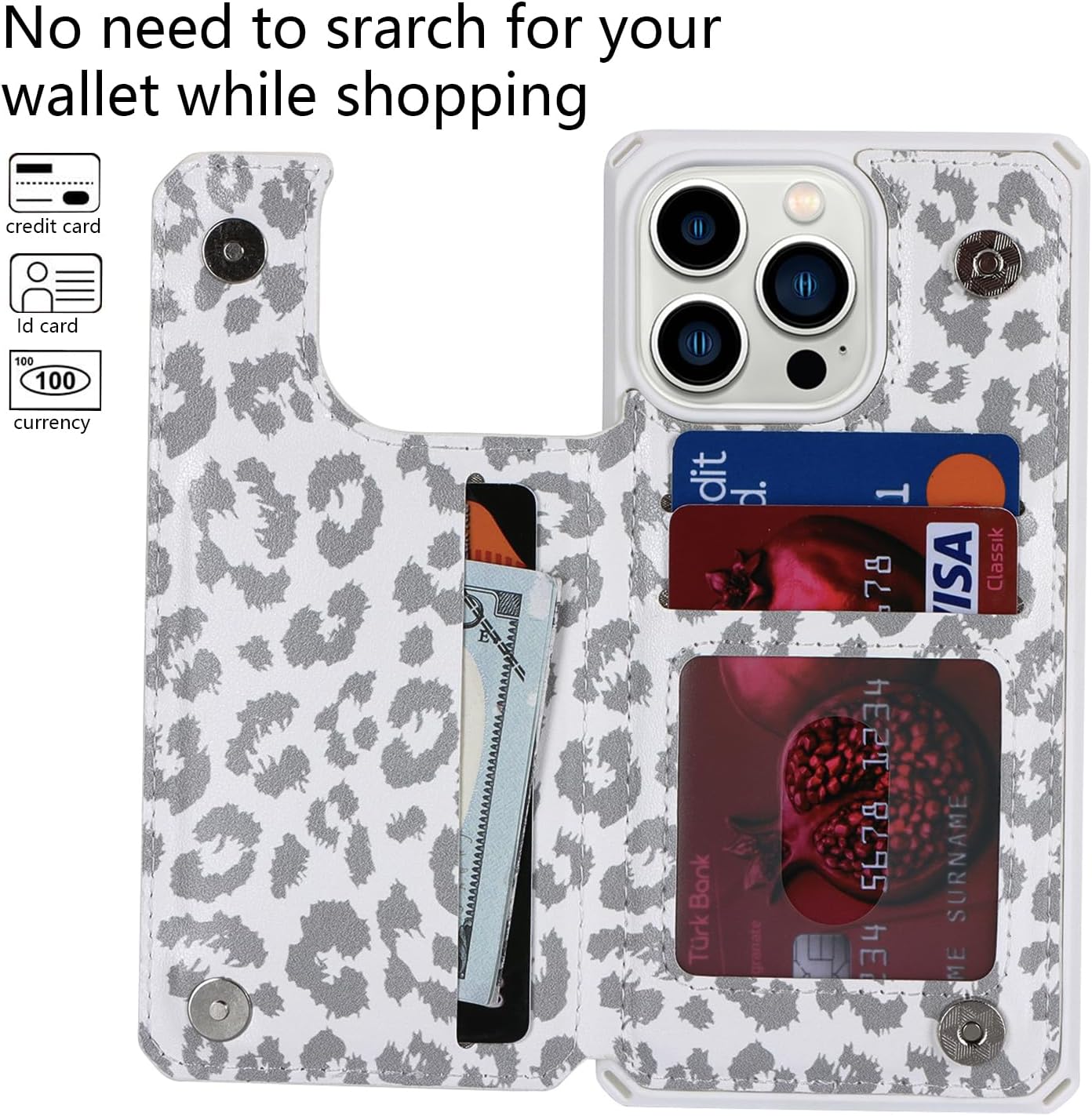 Cavor for iPhone 13 Pro Max Case Wallet with Card Holder,for iPhone 13 Pro Max Case for Women Men,Stand and Strap,Protective Phone Case Cover-White - Image 3