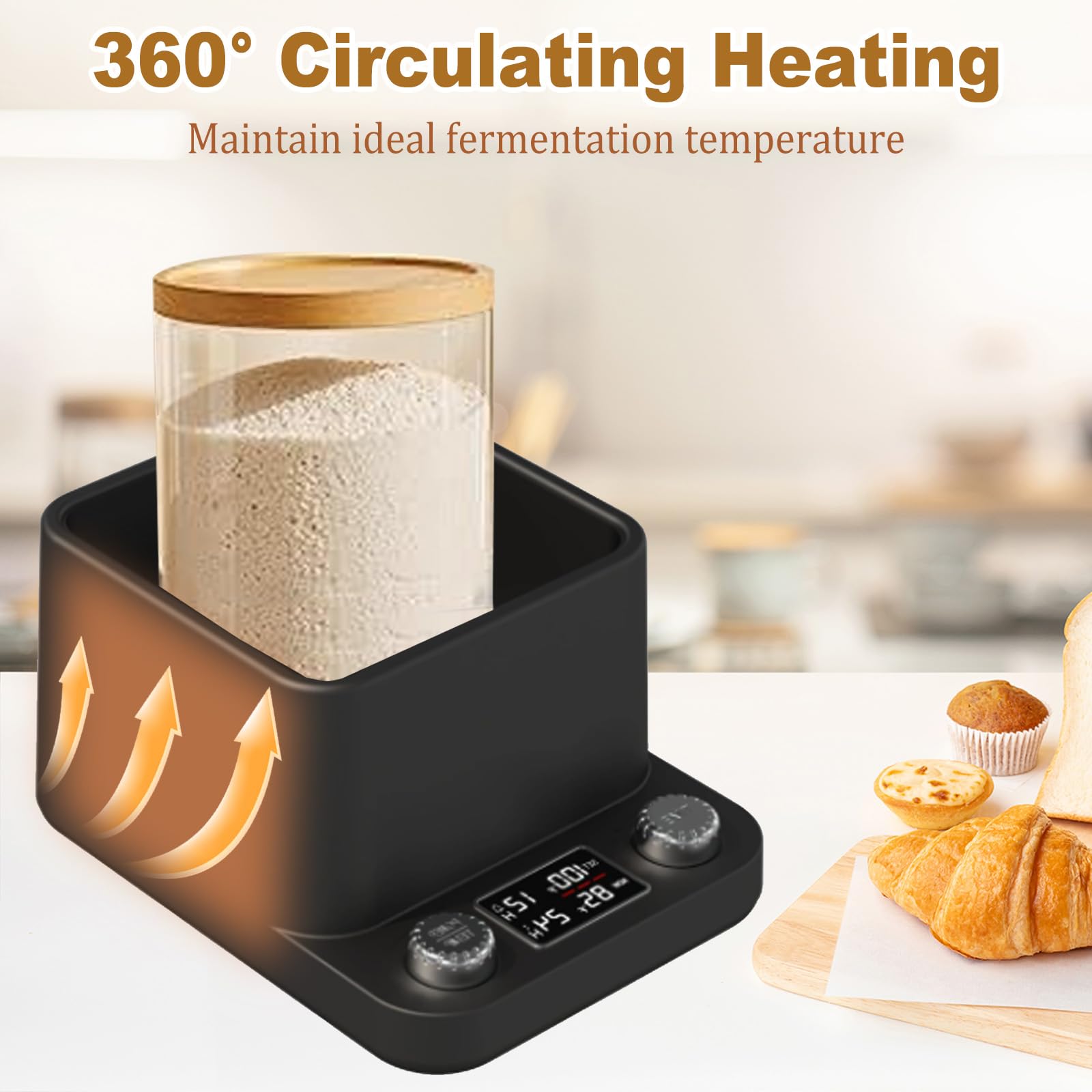 Sauerteig Starter Wärmer, 360° Gleichmäßiges Wasserbad-Sauerteigwärmer, Thermostat (21–40 °C), 198-Stunden-Timer, intelligenter Gärbehälter für die Herstellung von Kombucha, Joghurt und Bier