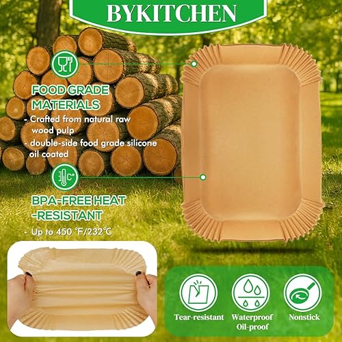 Miniatura 4 de BYKITCHEN 300 forros para freidora de aire Ninja Dual Airfryer, papel pergamino desechable rectangular compatible con Ninja DZ201DZ401DZ550, Bella