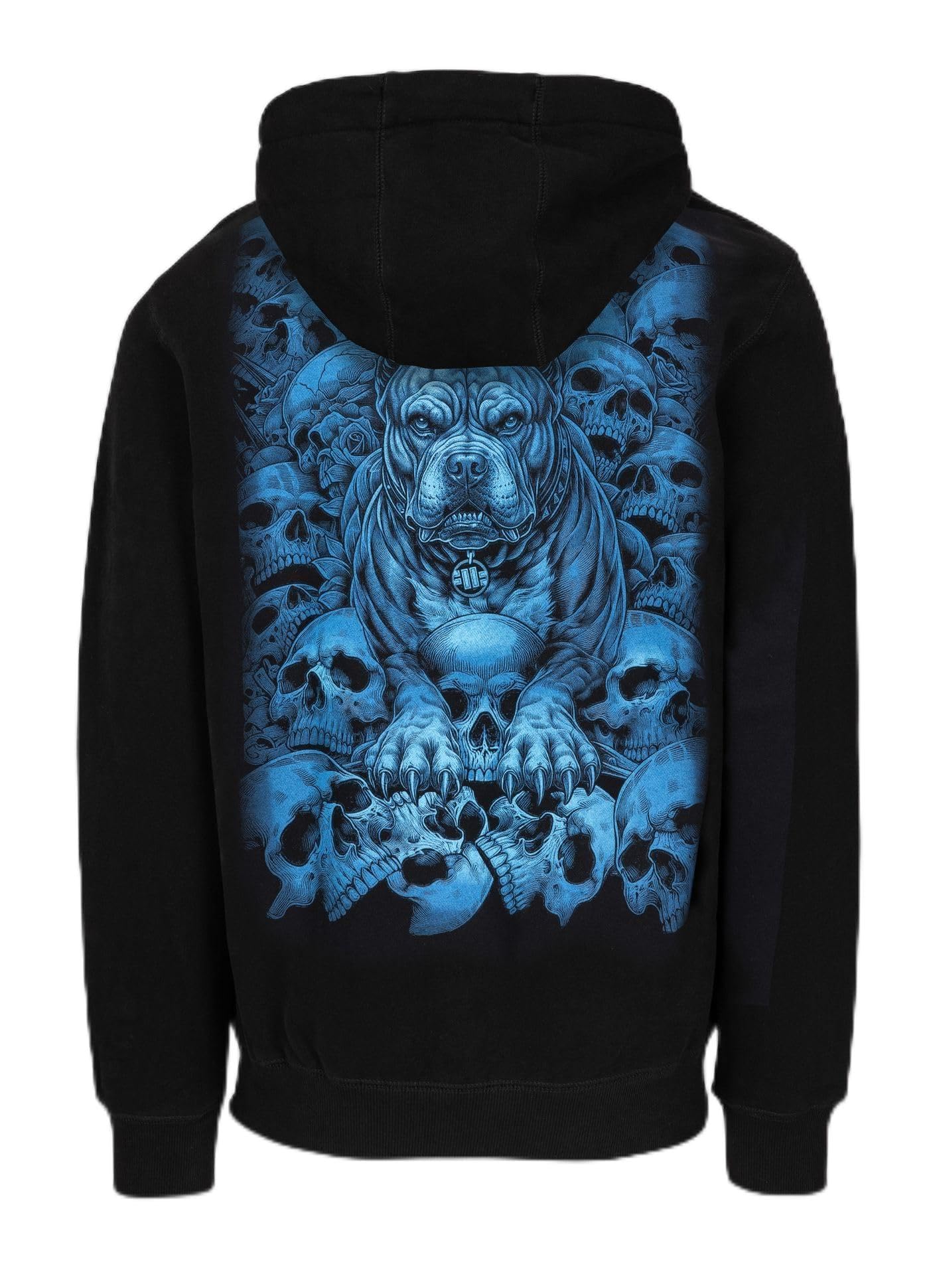 PITBULL Męska bluza z kapturem Guardian Angel – męska bluza z kapturem z dużym nadrukiem na plecach, trupia czaszka, Streetwear Regular Fit, wygodna bluza z kapturem z kieszenią typu kangurka i logo