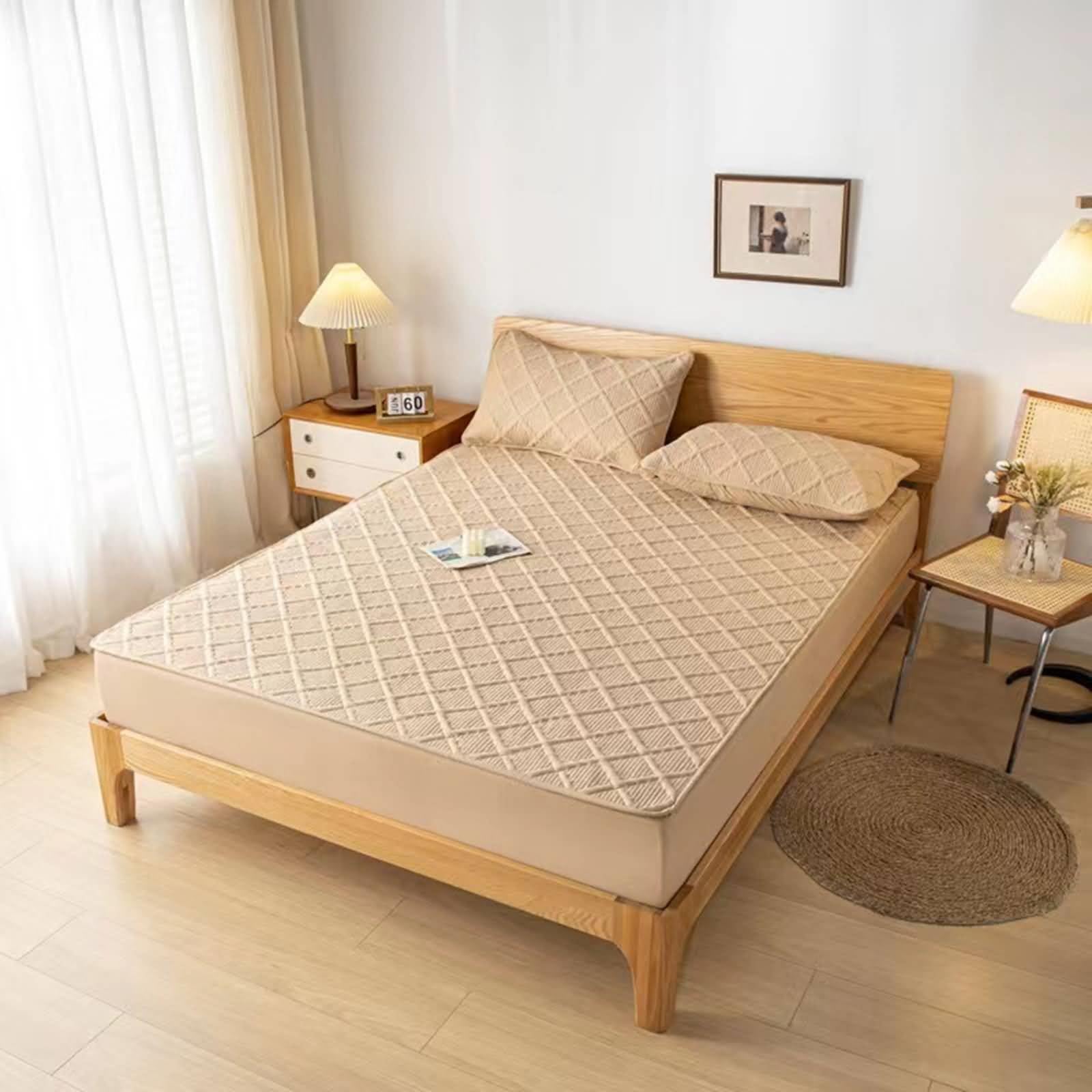 Boxspringbett 180x200cm Spannbettlaken Hell Khaki Einfarbig, Bettlaken Spannbetttücher mit Kariert Matratzenhöhe 5-28cm