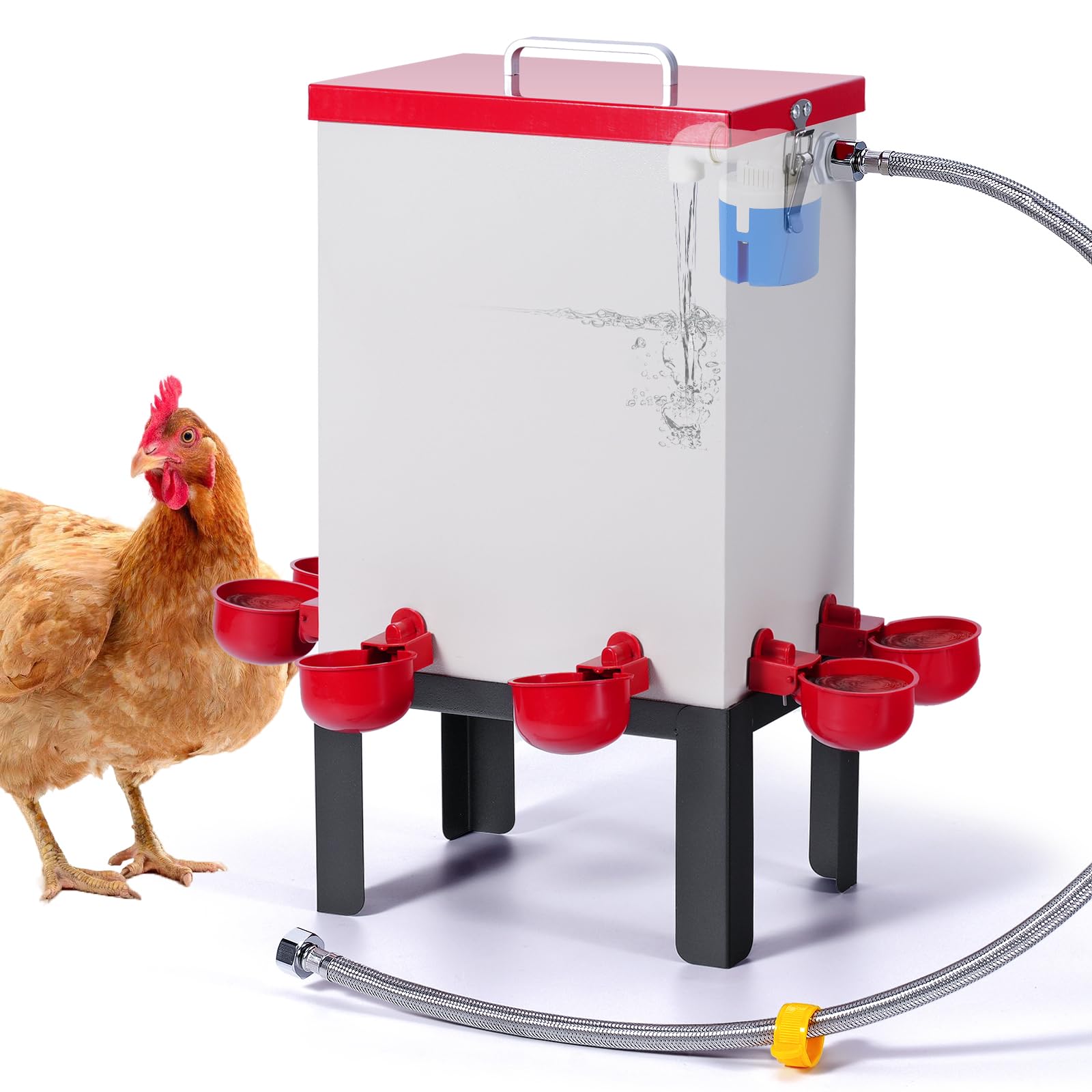 Bebedero automático para pollo de 12 litros con 6 vasos para bebedero automático para pollos, bebedero automático para pollos de acero inoxidable y pollitos para pollo, pato, ganso, pavo