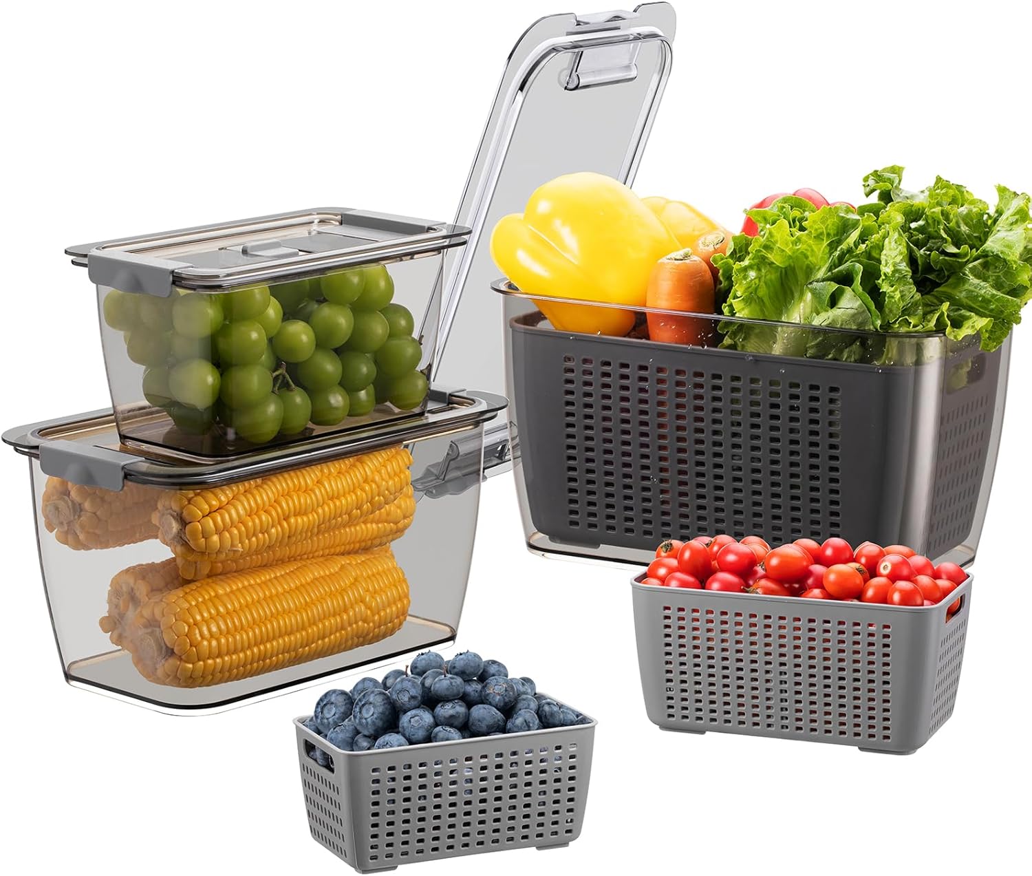 Luxear Fresh Food Storage Containers for Fridge, 3 Pack Fridge Fruit Storage Container 4 L+1.7