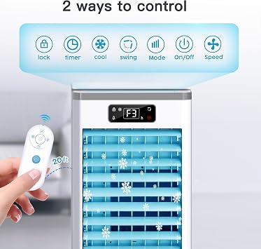 Portable Air Conditioners, Evaporative Air Cooler w/3 Modes & 3 Speeds, 12H Timer for Smart Auto-off, 2-Gal Tank for 20H Cooling,16FT Remote,No Hose Needed,46db Swamp Cooler