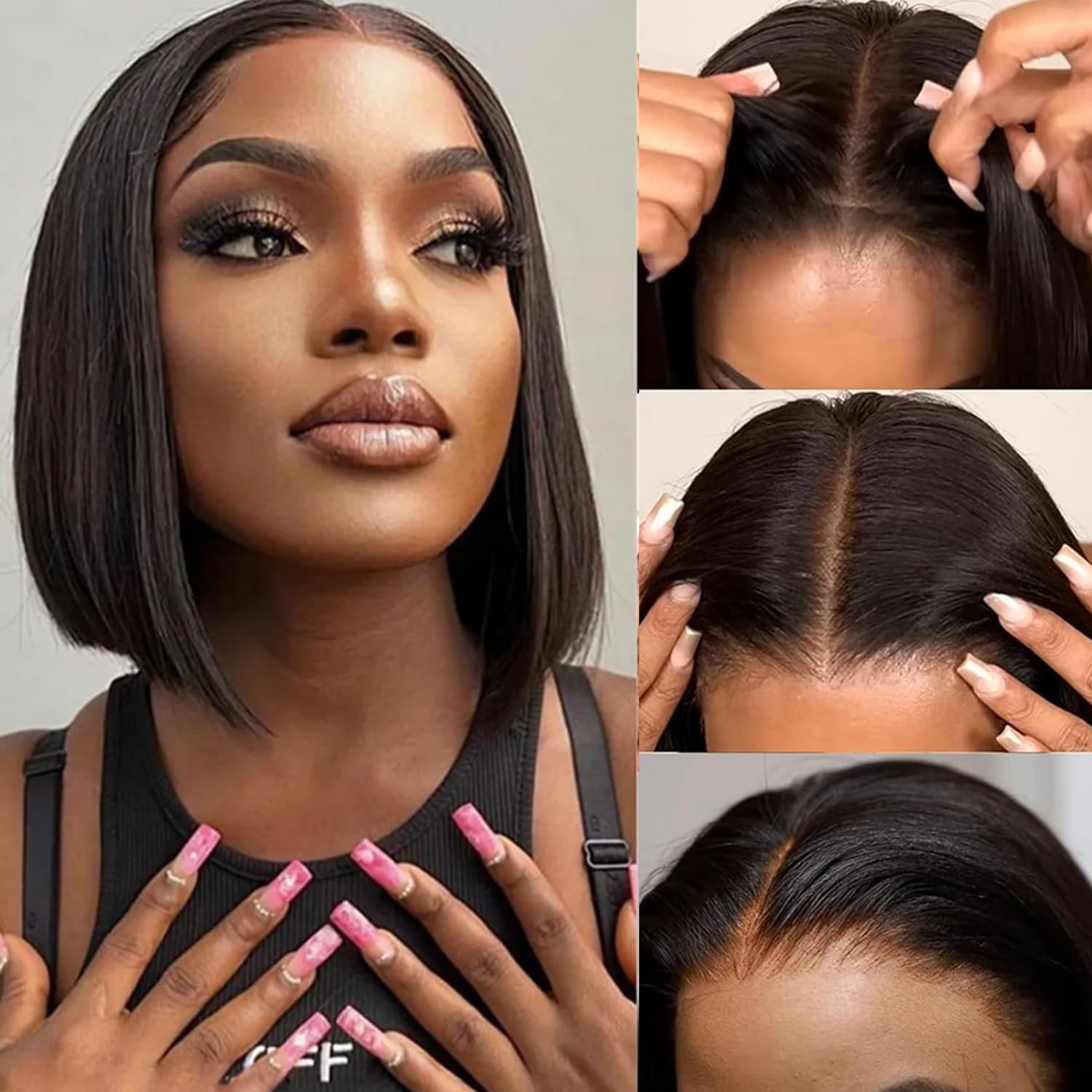 seelaak Wear and Go Glueless Bob Wigs Human Hair Pre Plucked Pre Cut Short Bob Straight Lace Front Wigs 4x4 Hd Lace Closure Wigs Human Hair for