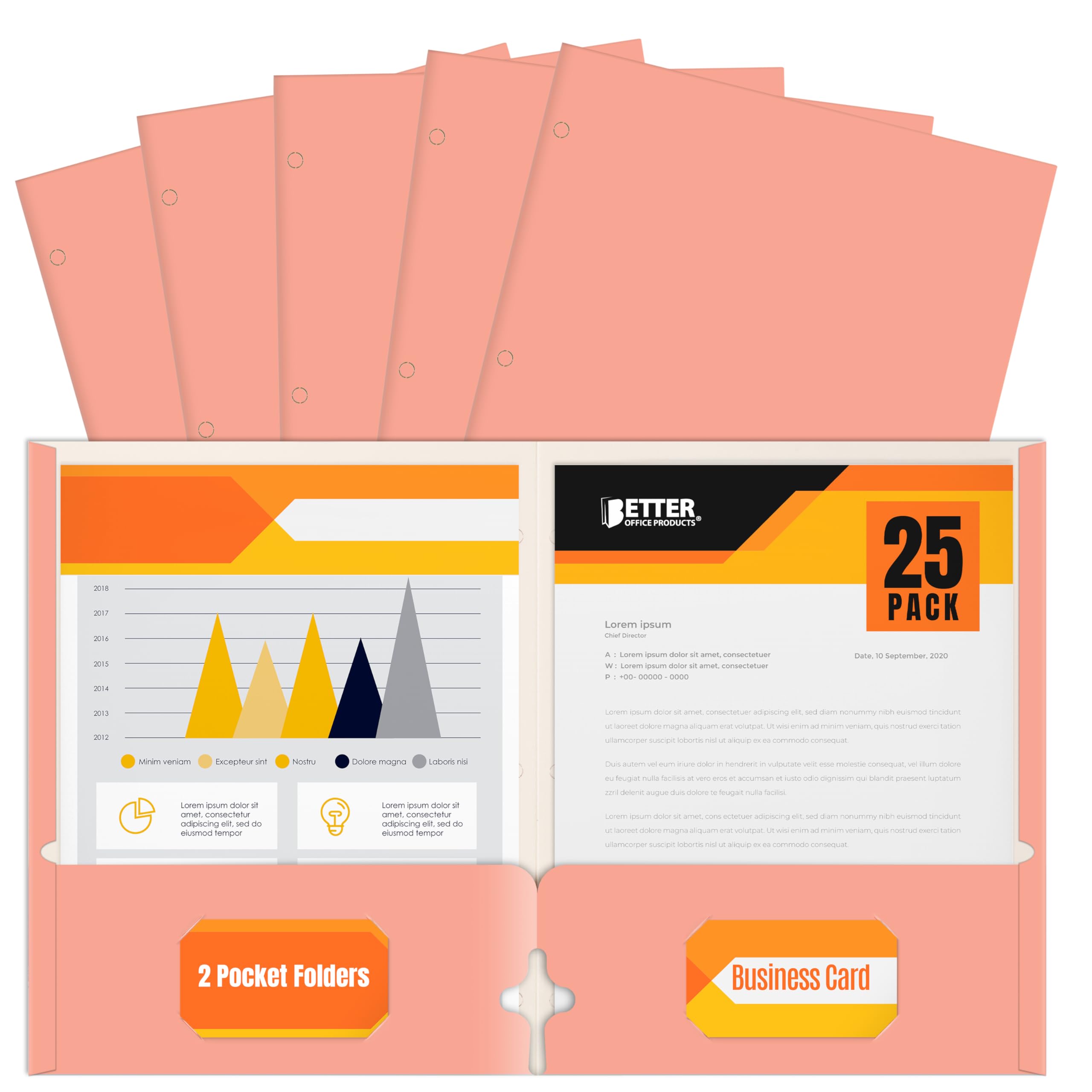 2 Pocket Portfolio Folders, 25 Pack, Trendy Cool Colors, Fits Letter Size Paper, for School, Office, Home, Matte Finish (Peachy Peach)