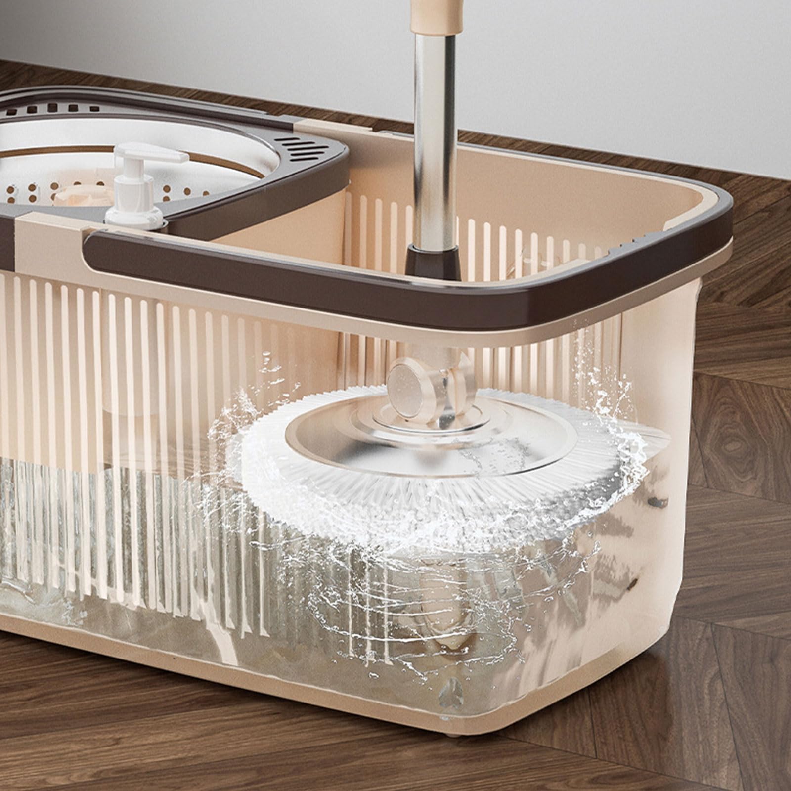 Este Conjunto de fregona y Cubo Giratorio Cuenta con un Sistema de autolimpieza y autoescurrido, un Mango Extensible de 123 cm y 4 recambios de mopas de Microfibra, Ideal para Todo Tipo de s