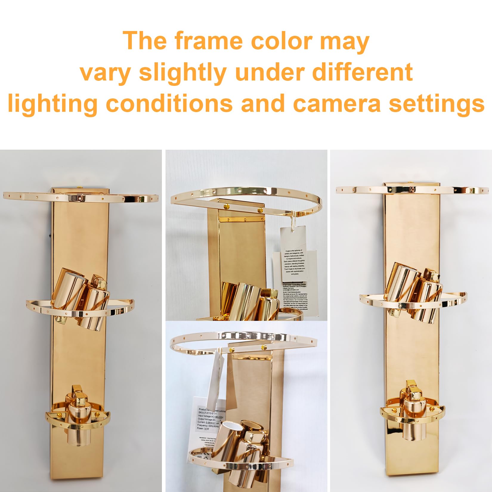 Lampada da Parete Interno applique parete interno Moderna di Lusso in Cristallo - Colore della Luce Regolabile a 3 Livelli, Dimensioni 50x19x12cm, 14W Oro E14x3 Led