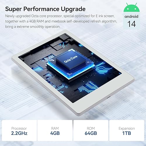 Miniatura 2 de Meebook E-Reader M8  Pantalla Eink Carta de 7.8 pies  Luz inteligente de 300 PPI  Android 14  Procesador Octa Core  Micrófonos y altavoces duales