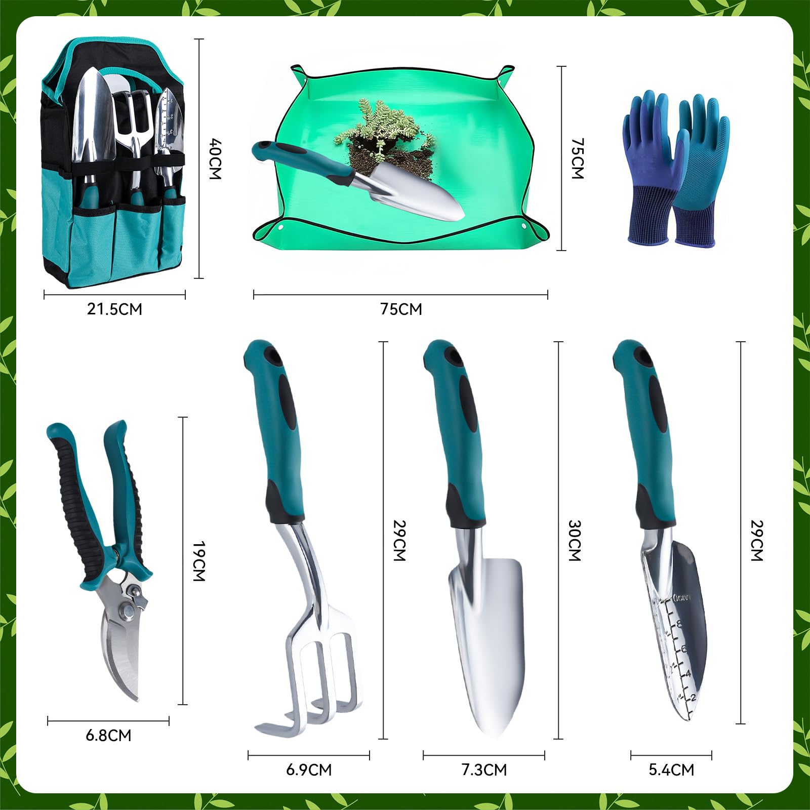 Kynup : Kit à Outils de Jardinage, 7 Pièces Outil Jardinage, Ensemble Cadeau de Jardin Résistant à la Rouille avec Un Fourre-Tout de Rangement Durable, Cadeaux de Jardinage Idéaux pour Femmes et