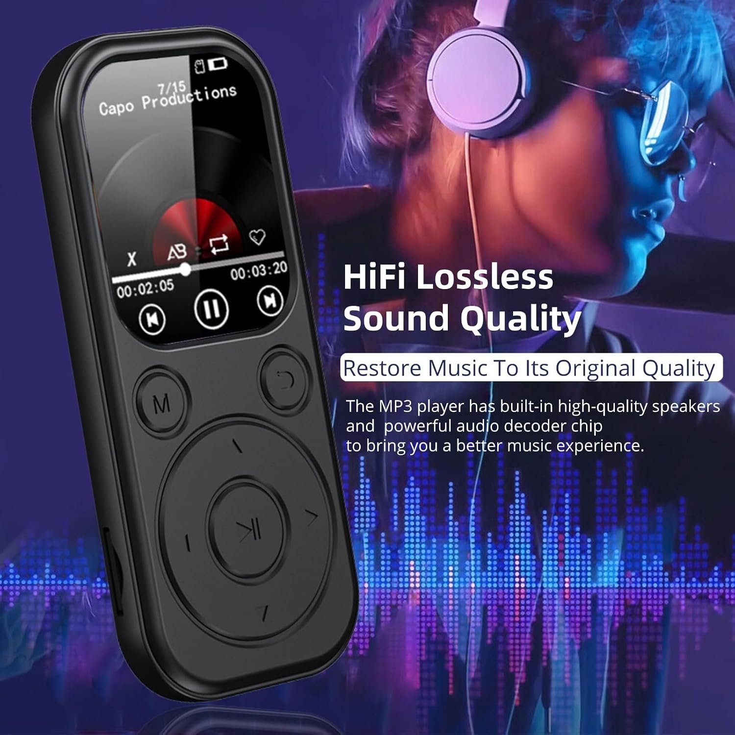 2025 New MP3 Player with Bluetooth, HiFi Sound Portable Music Player with 2.01 Inch Screen, 500mAh Battery, Up to 128GB, Pocket MP3 with Calendar, Clock, FM, E Books (with