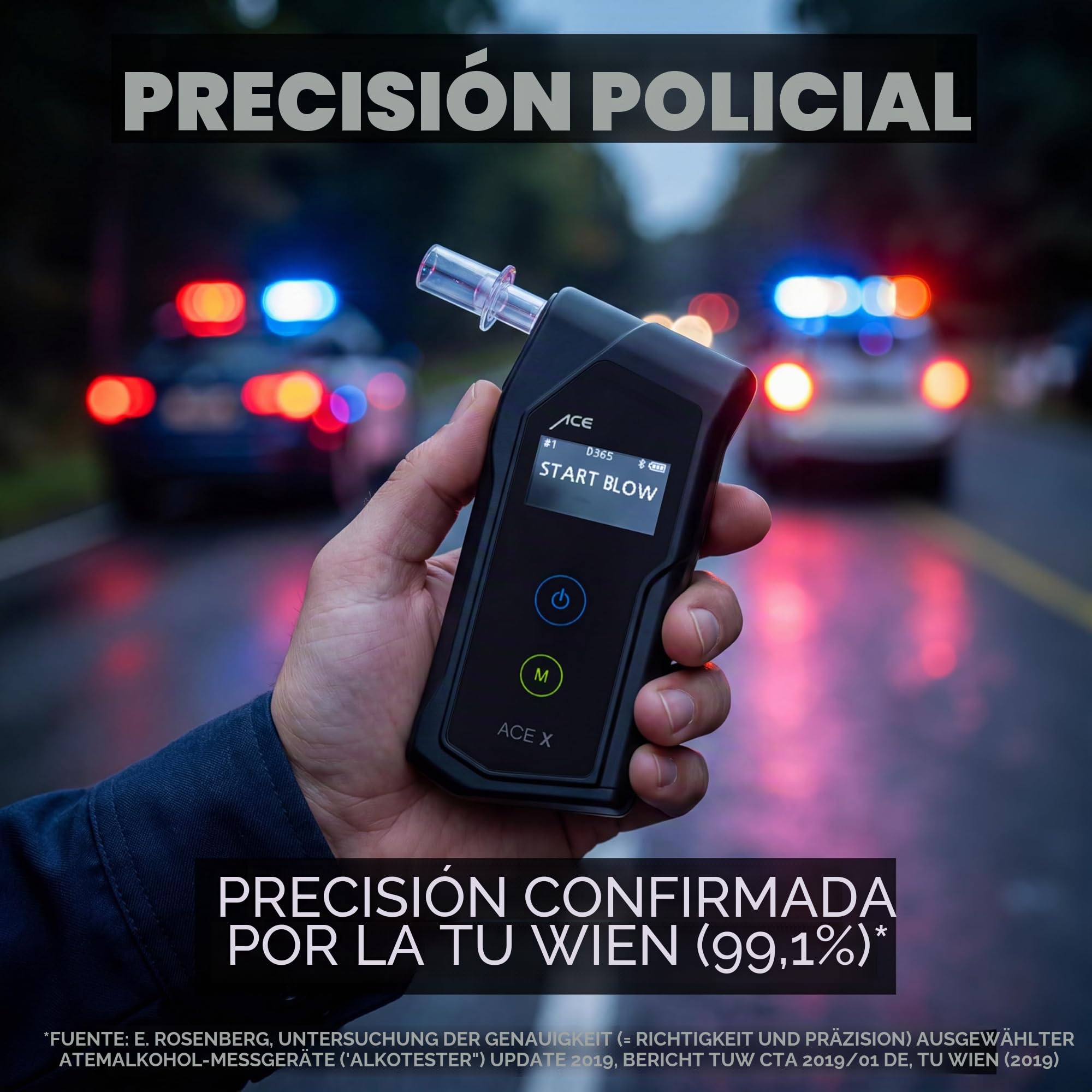 Alcoholímetro Ace X: alcoholímetro con una precisión del 99,1% según la Universidad Técnica de Viena, electroquímico y con precisión policial, alcoholímetro Profesional