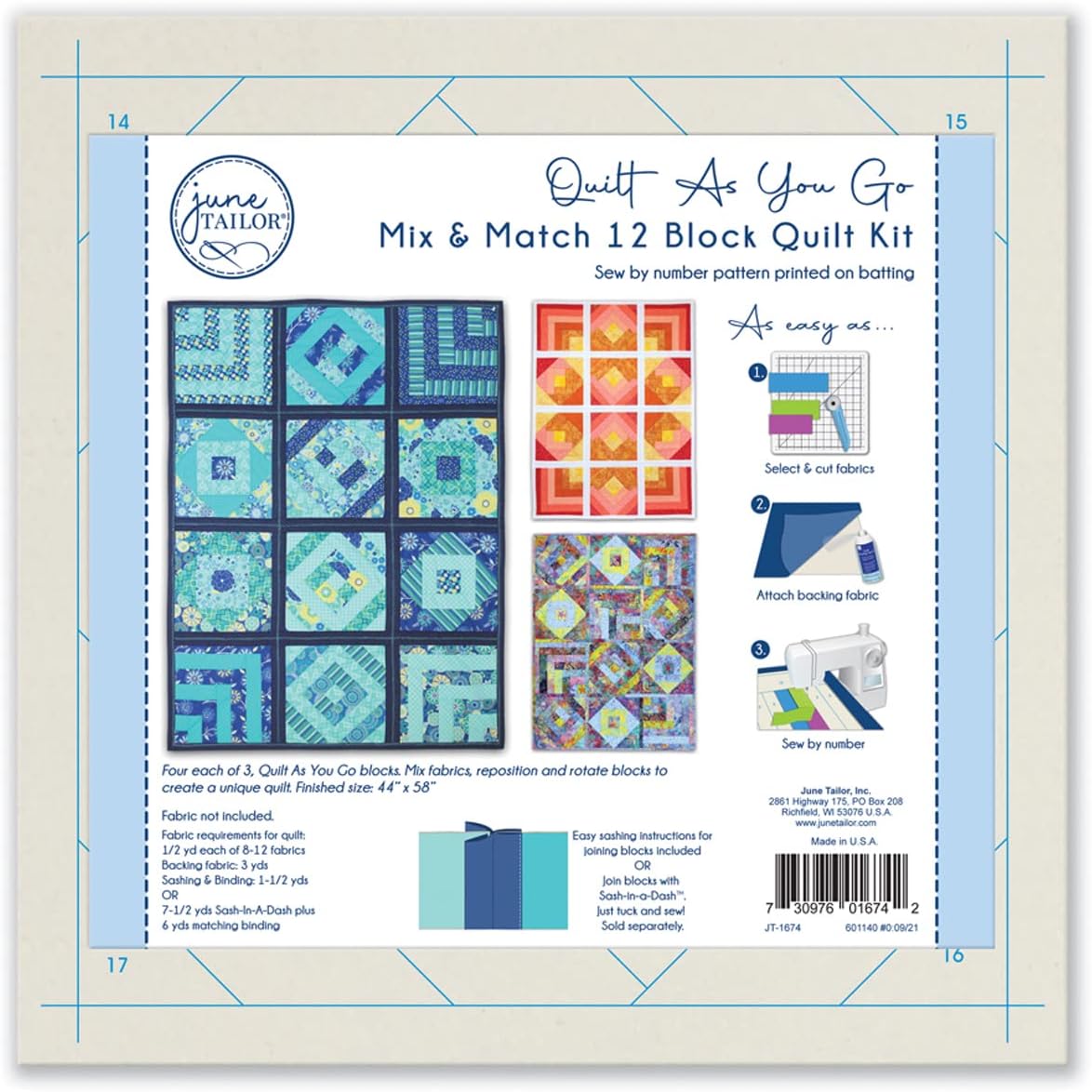 June Tailor Go Mix & Match 12-Block Quilt Kit, Multi
