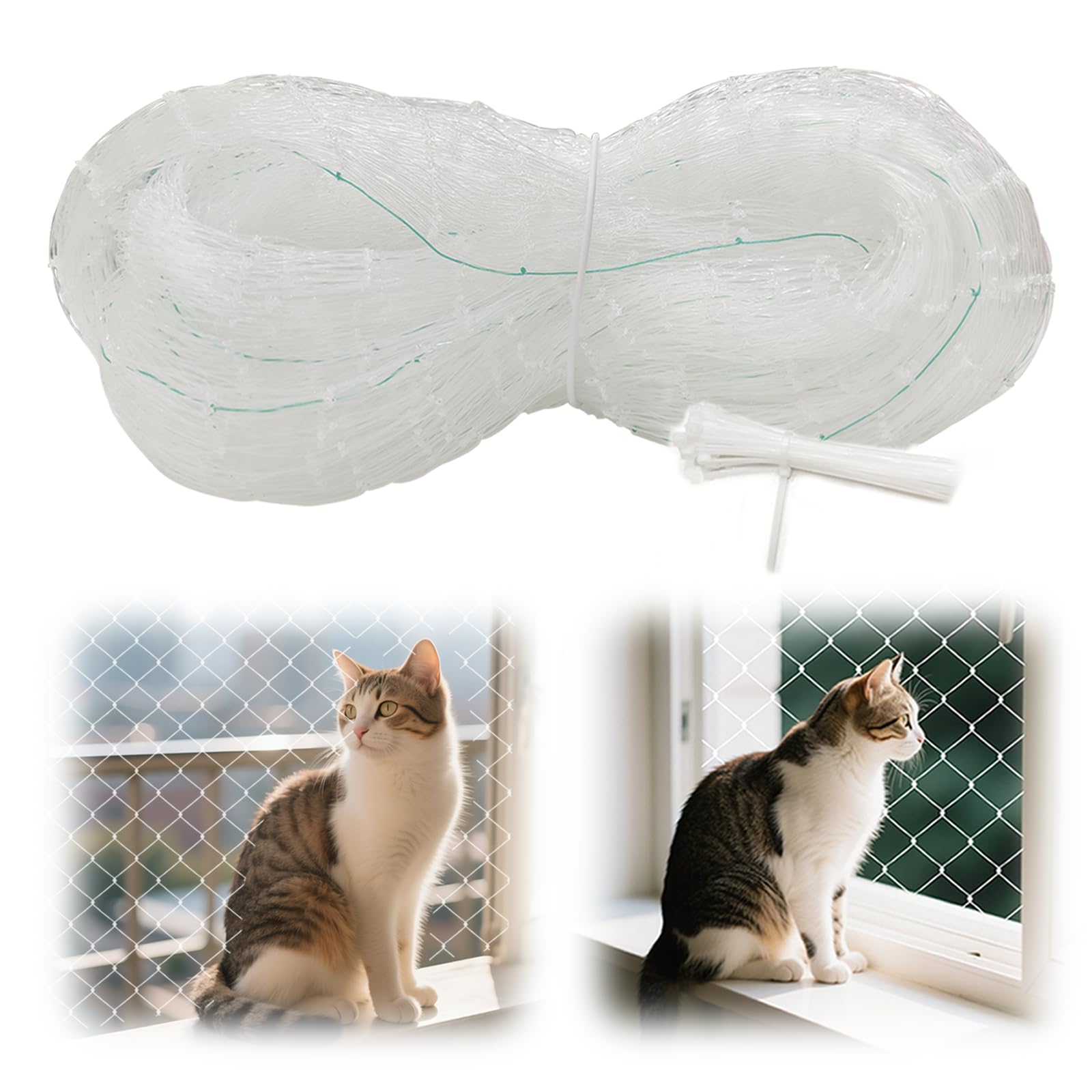 Filet De Protection Pour Balcon Chat - 4x3 M, Maille 2.5cm, Sans Perçage - Sécurise Fenêtres Et Terrasses