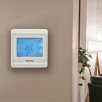 Touch Screen Digital Under Floor Heating Thermostat in White - Suitable for Almost All Electric underfloor Heating Systems. 16Amp. Includes Floor & air Temperature sensors