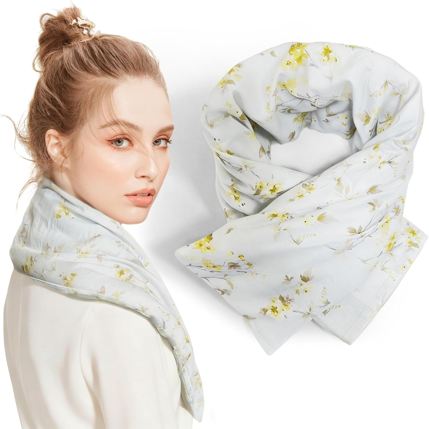 uncn Körnerkissen 68x11cm, 800g - Geteiltes Fächerdesign mit Gänseblümchenstickerei | Groß Wärmekissen Mikrowelle Für Nacken Schulter