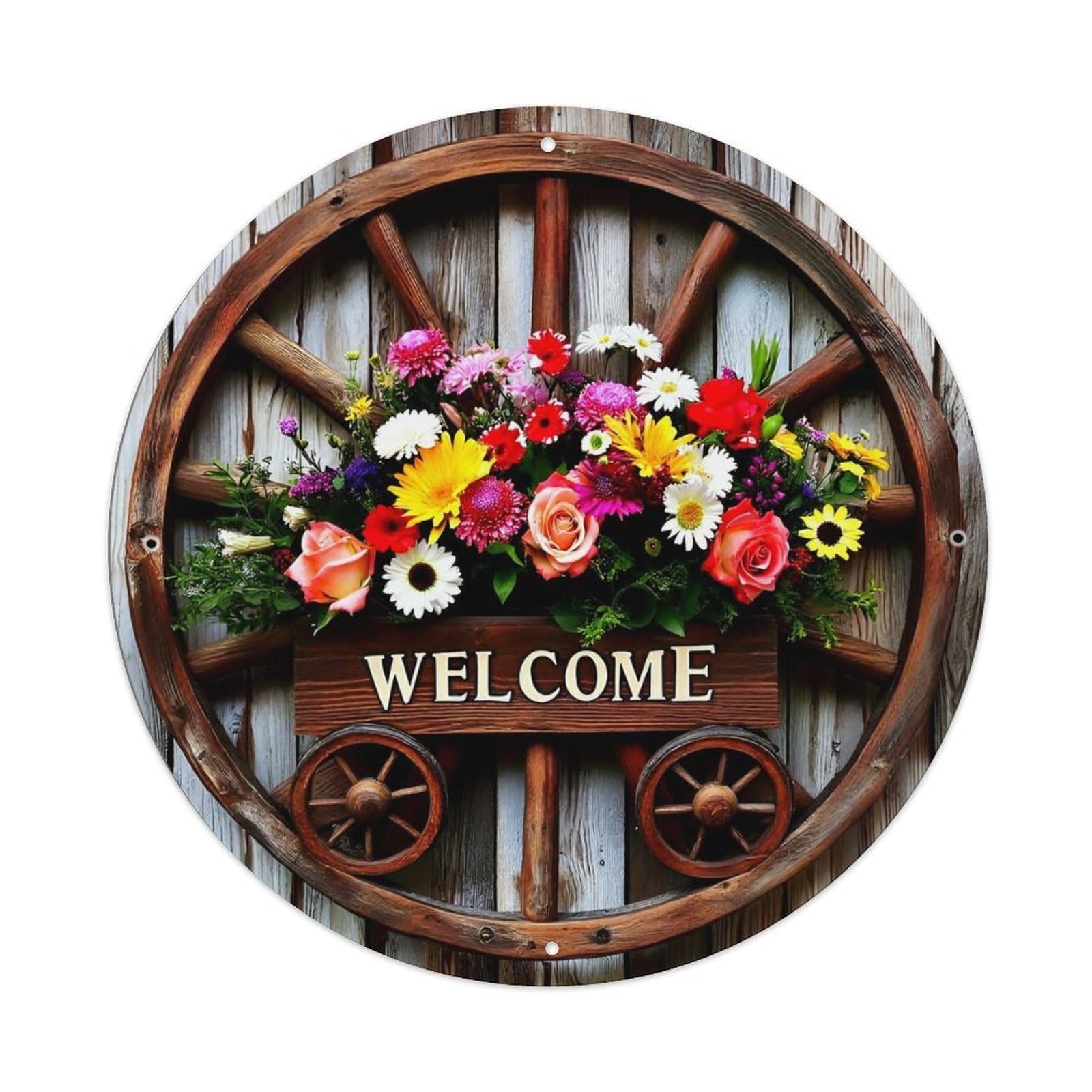 Wheel Floral Welcome Sign Tin Sign Metal Poster Vintage Metal Signs for Home Man Cave Bar Cafe Kitchen laundry room Wall Decorations Gift 8x8Inch