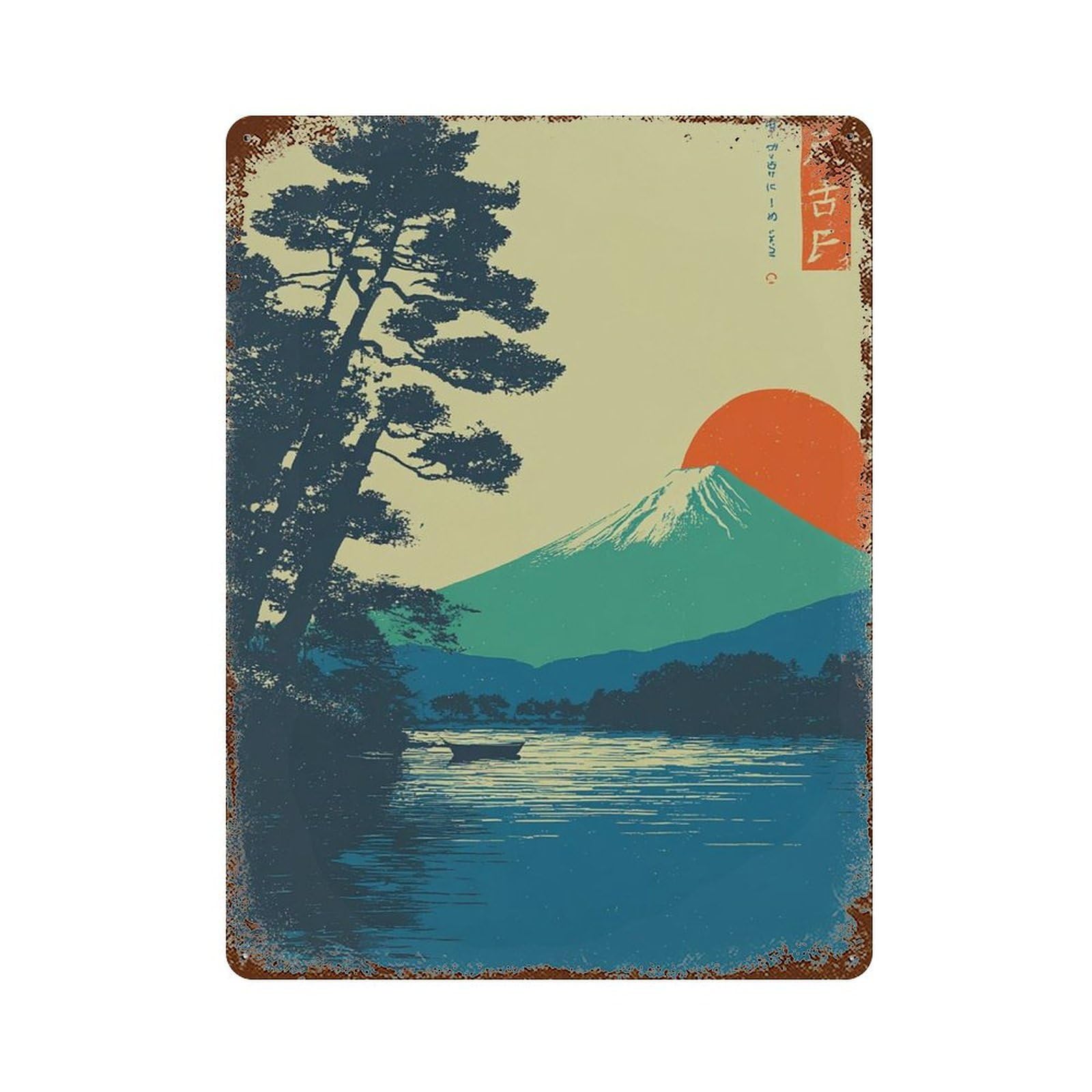 xiaoxiaoshen Japanese Landscape Retro Mount Fuji Wall Decor Art Metal Tin Poster Modern Home Decor Art Home Bar Shop Decorations Vintage Sign 40x30cm