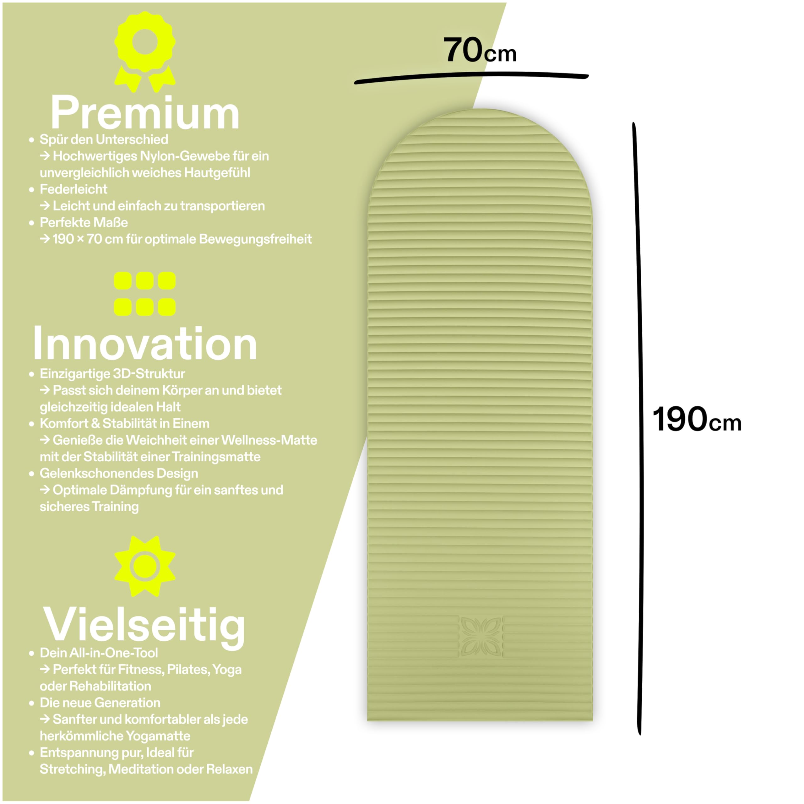 COMFY™ 190x70cm, 8mm dick, Weiche Polsterung, Rutschfest, Perfekt für Fitness, Yoga und Pilates