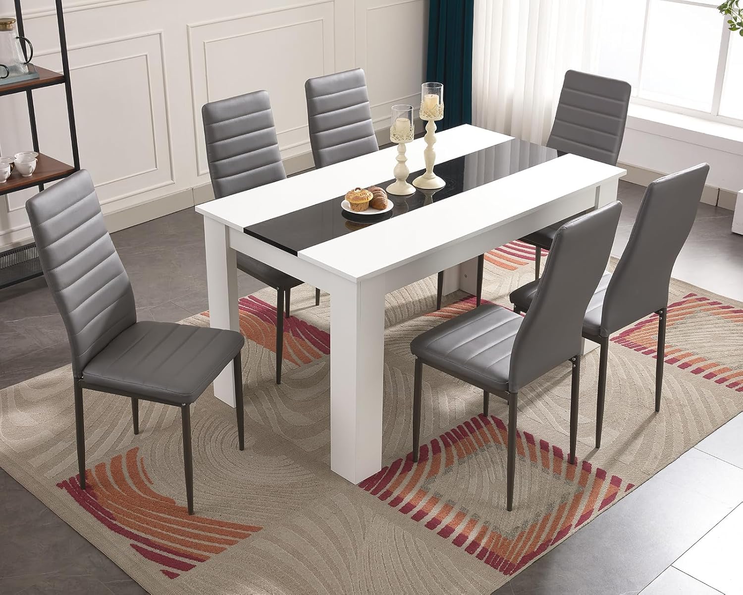 Dining Table and Chairs Set 6, Pu Leather Dining Room Chairs and 18mm Thick Table Top 140 x 80 cm Long Wooden Dining Table Set For Home Kitchen Furniture — view 3