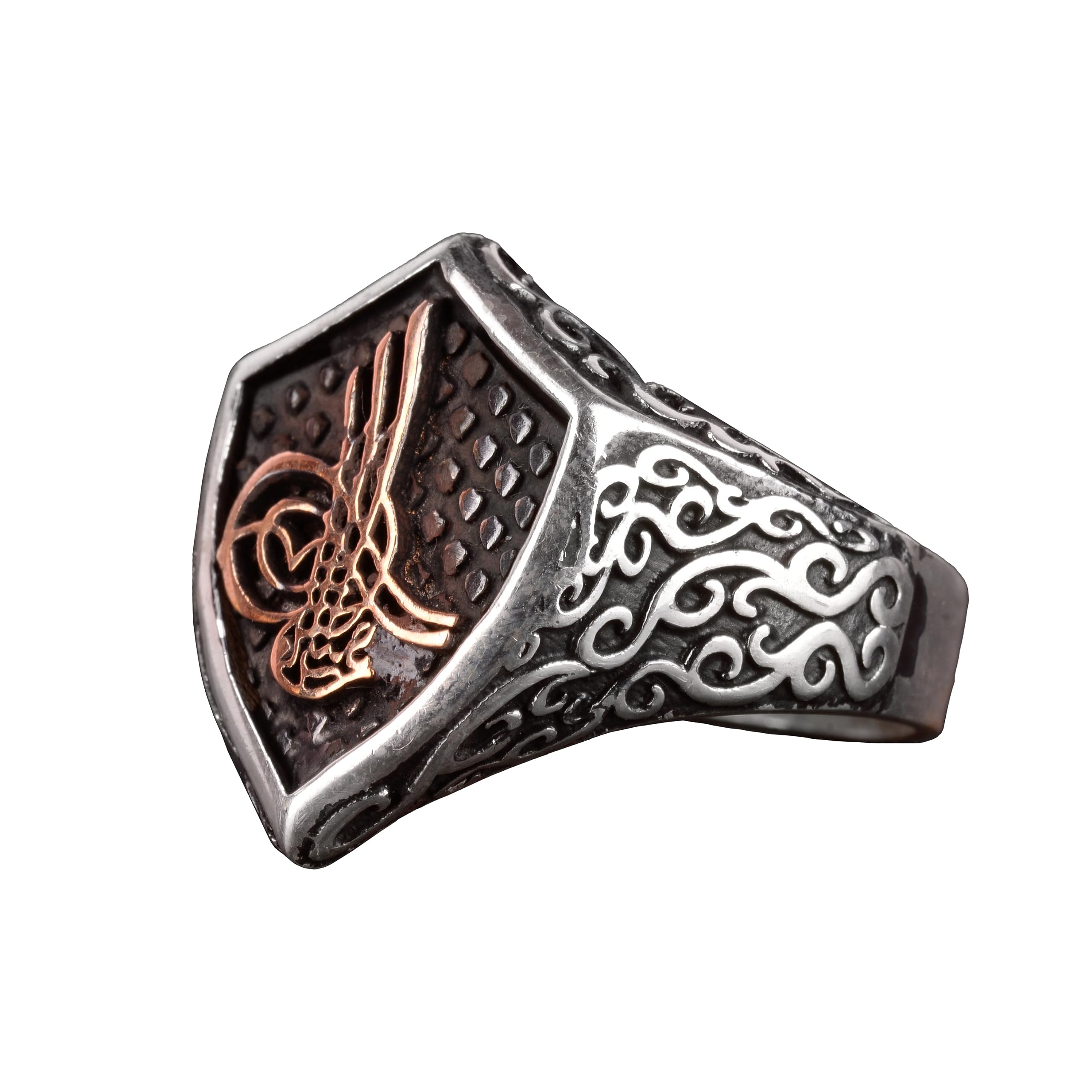 KAMBO925 Sterling Silver Men Ring, Ottoman Empire Tugra Ring, Handmade Unique Ring, Ottoman Jewelry (12.5 us), Gemstone