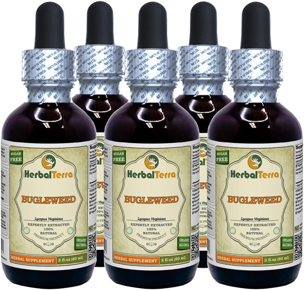 Bugleweed (Lycopus Virginicus) Glycerite, Organic Dried Leaves and Flowers Alcohol-Free Liquid Extract (Brand Name: HerbalTerra, Proudly Made in USA) 20x4 fl.oz (20x120 ml)