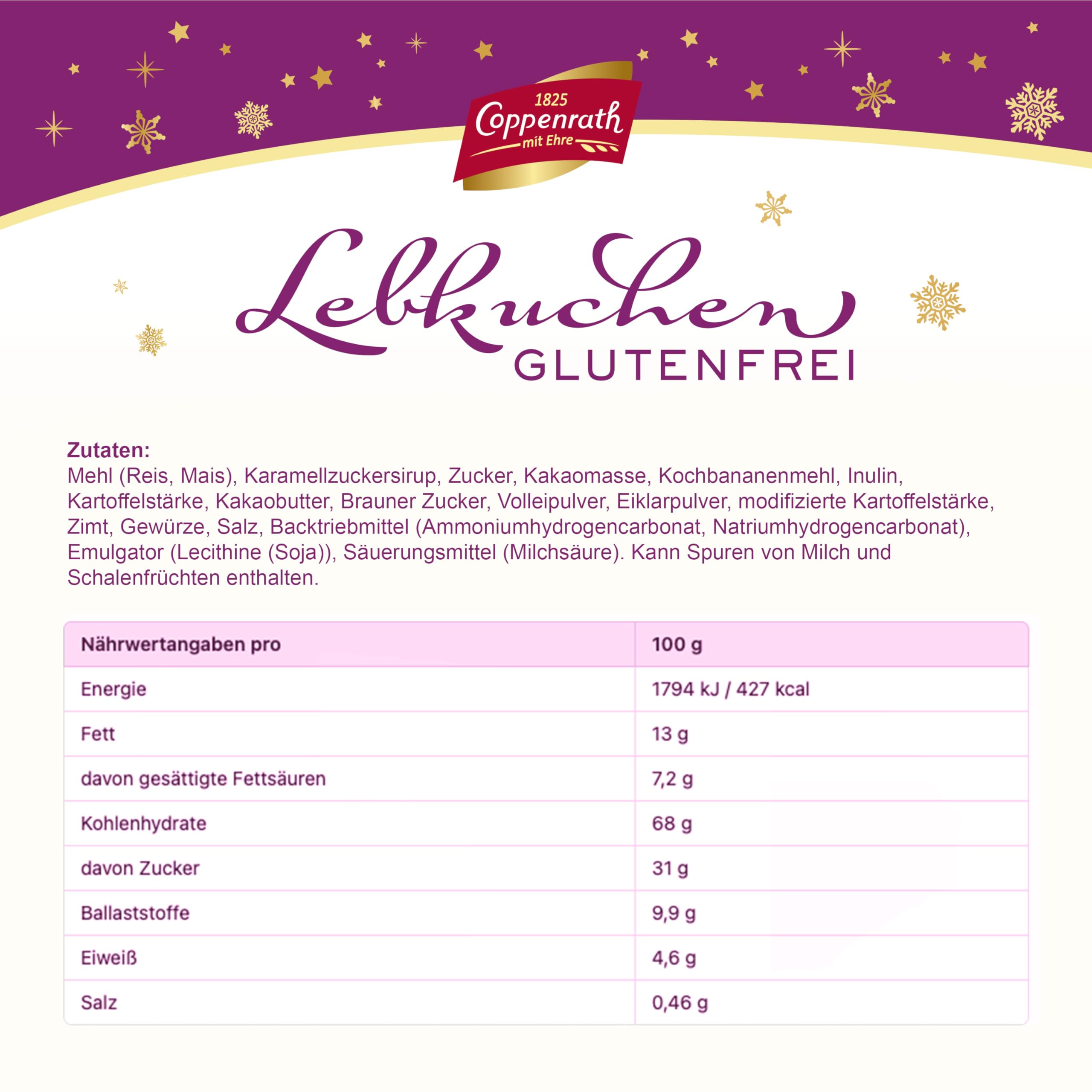 Coppenrath Glutenfreie Lebkuchen 165 g – Mit 25% Zartbitterschokolade überzogen – Weihnachtliche Gebäckspezialität für Zöliakie-Betroffene & glutenfreie Ernährung