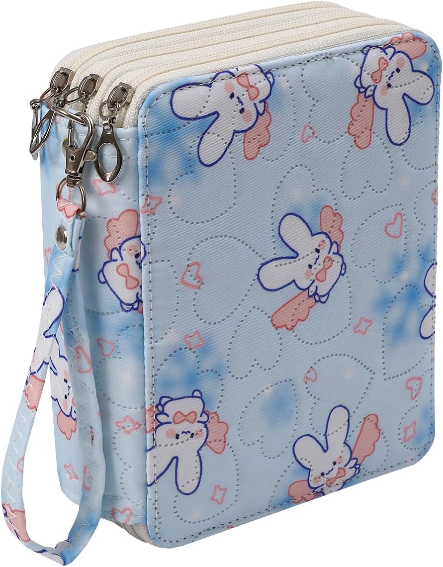 72 Slots Soft Quilted Pencil Case With Zipper Colored Pencils,Watercolor Pens for Teen Girls and Adult,Rabbit Pink